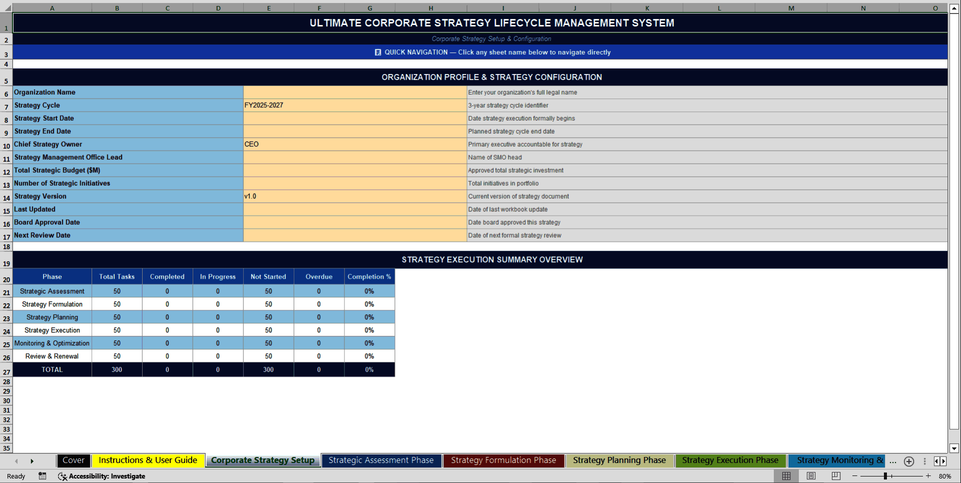 Ultimate Corporate Strategy Lifecycle To-Do Checklist System (Excel template (XLSX)) Preview Image