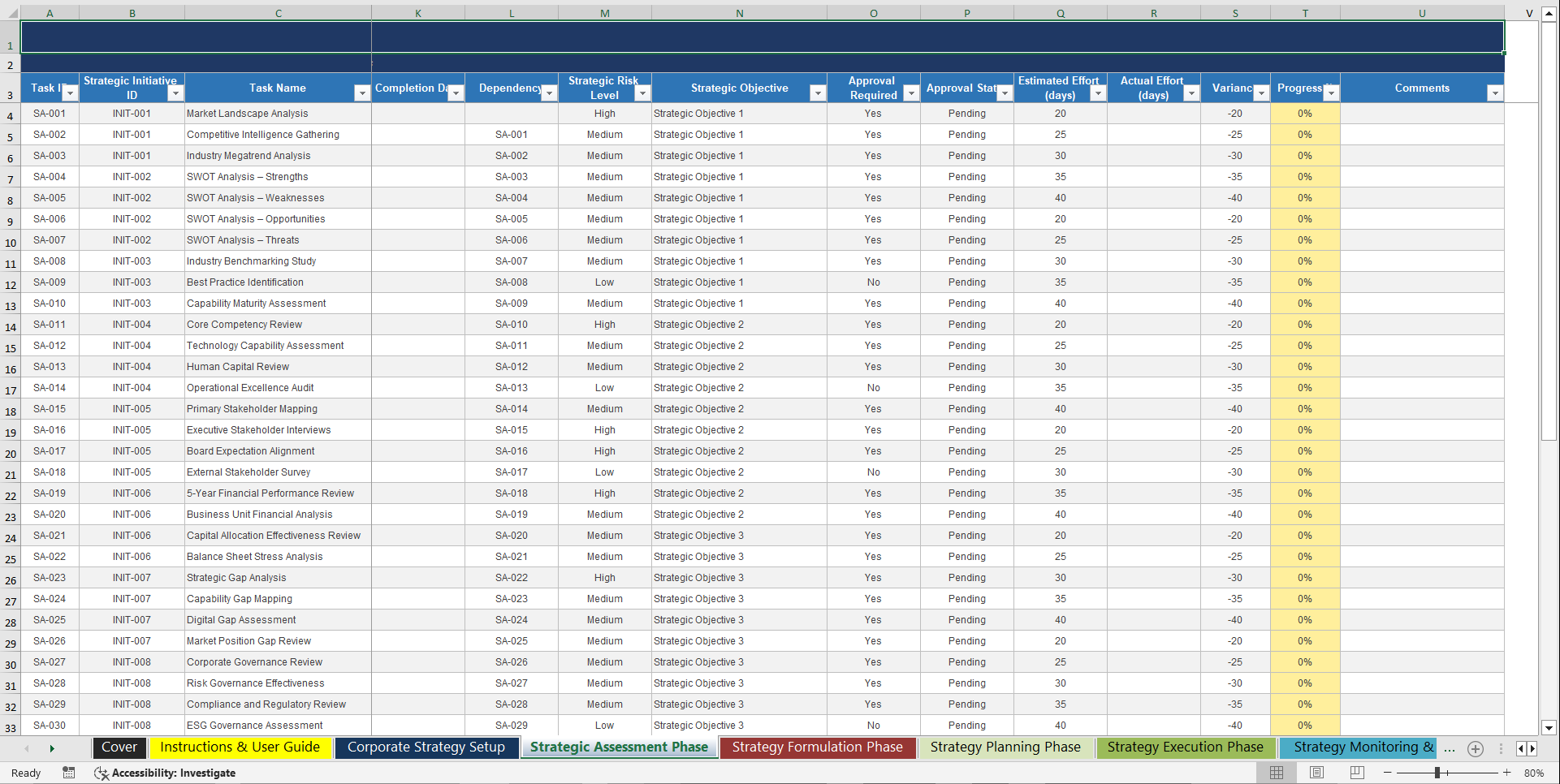 Ultimate Corporate Strategy Lifecycle To-Do Checklist System (Excel template (XLSX)) Preview Image