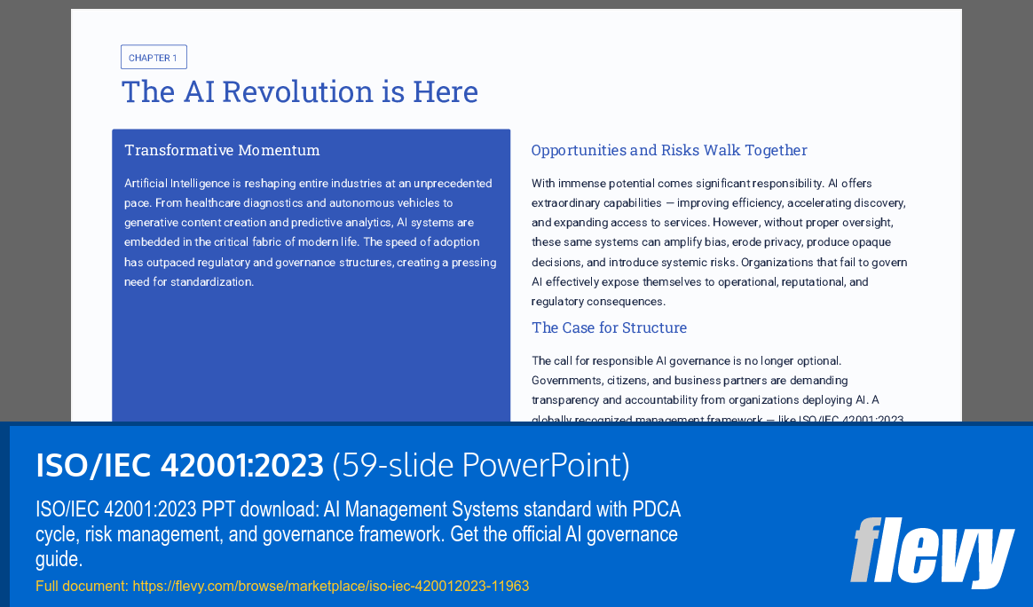 ISO/IEC 42001:2023 (59-slide PPT PowerPoint presentation template (PPTX)) Preview Image