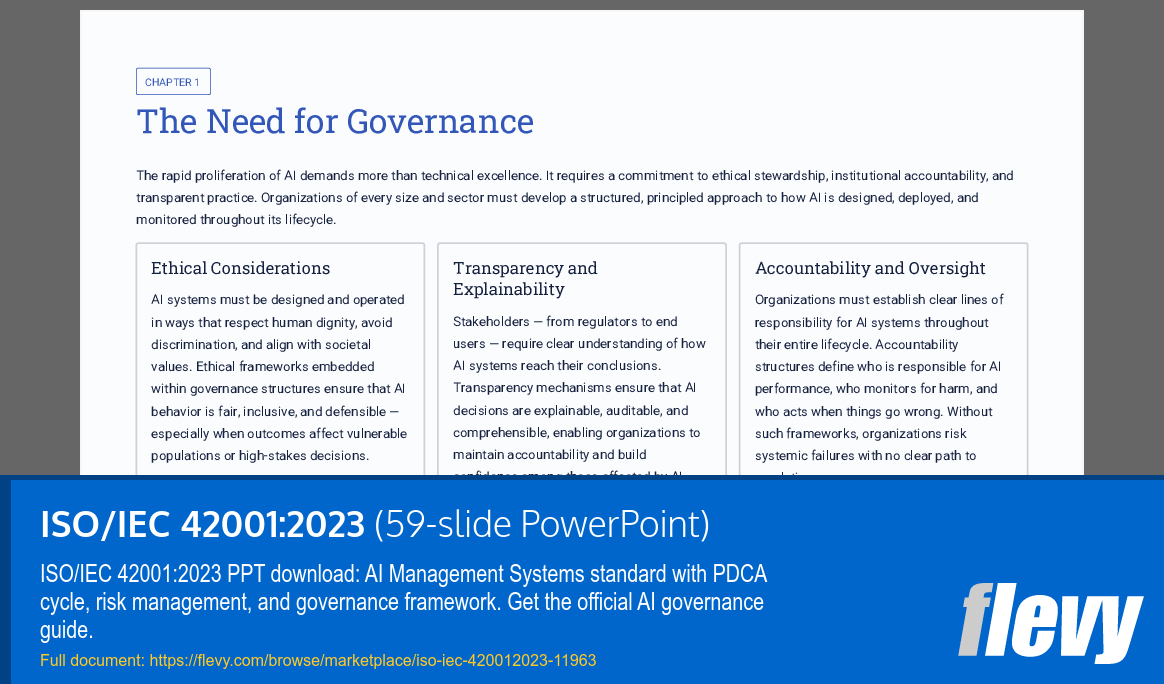 ISO/IEC 42001:2023 (59-slide PPT PowerPoint presentation template (PPTX)) Preview Image