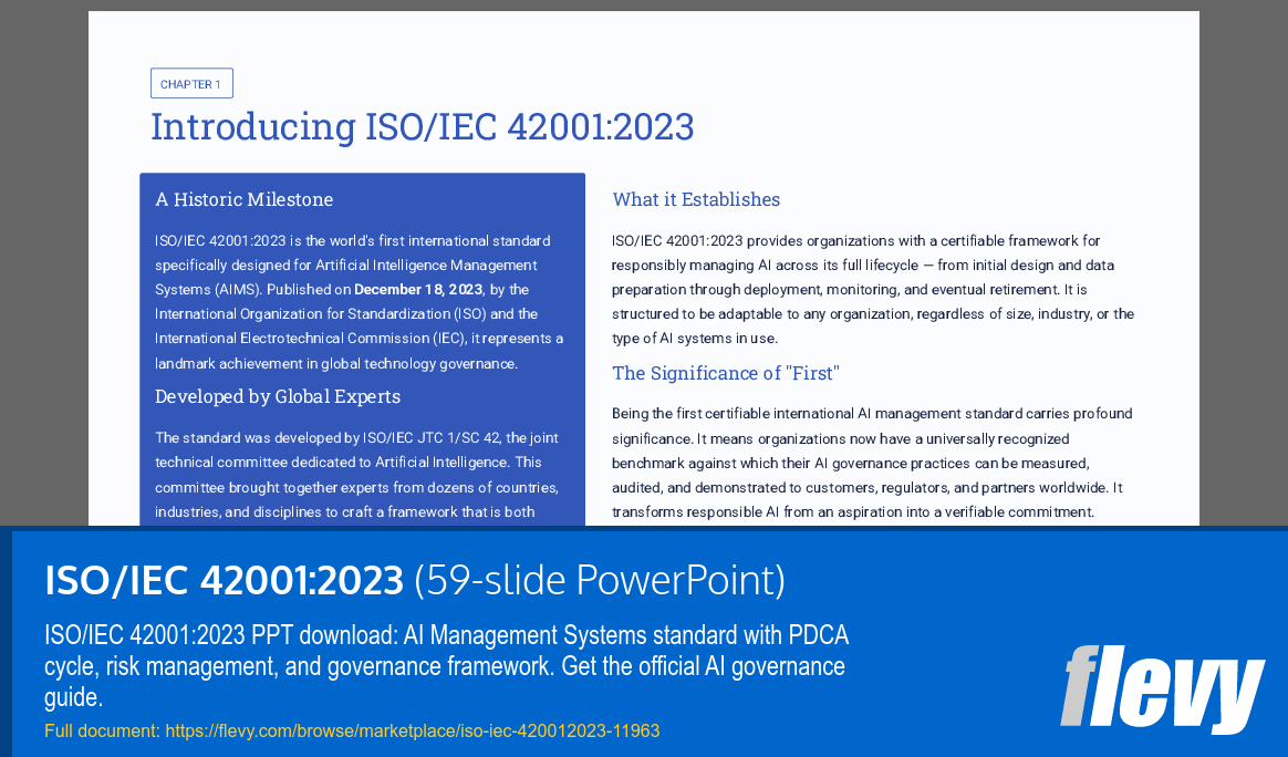 ISO/IEC 42001:2023 (59-slide PPT PowerPoint presentation template (PPTX)) Preview Image