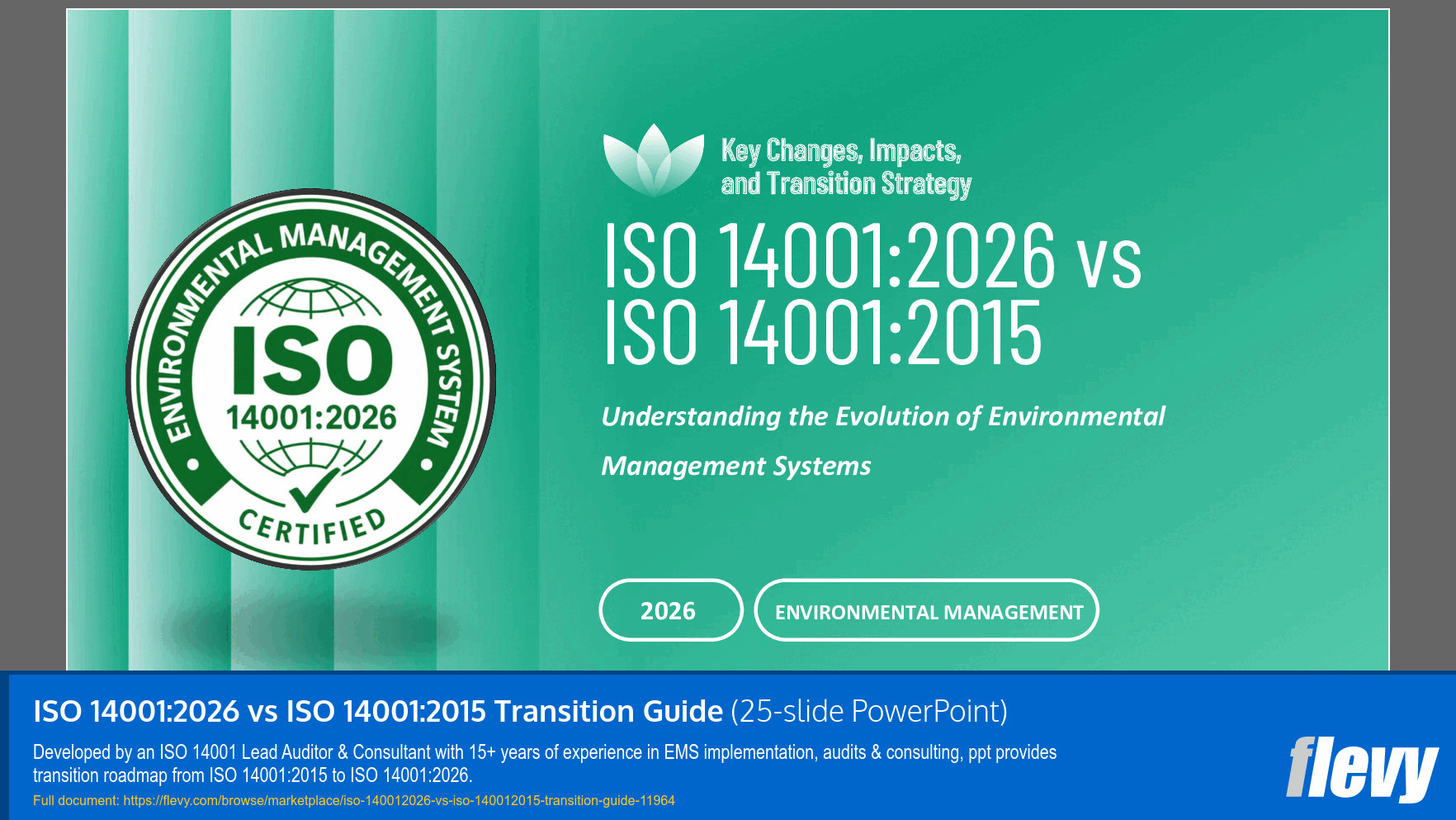 ISO 14001:2026 vs ISO 14001:2015 Transition Guide (25-slide PPT PowerPoint presentation template (PPTX)) Preview Image