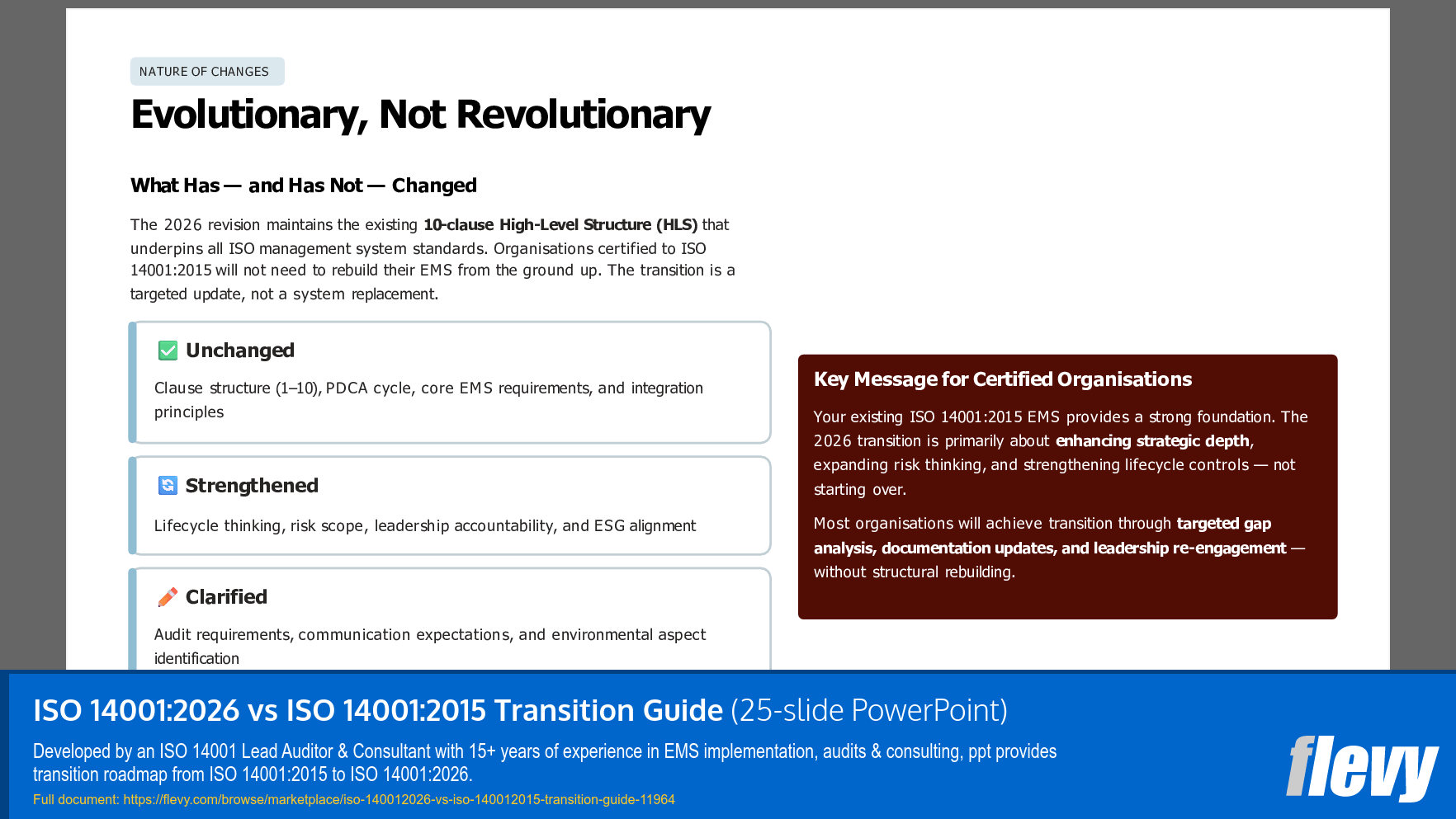 ISO 14001:2026 vs ISO 14001:2015 Transition Guide (25-slide PPT PowerPoint presentation template (PPTX)) Preview Image