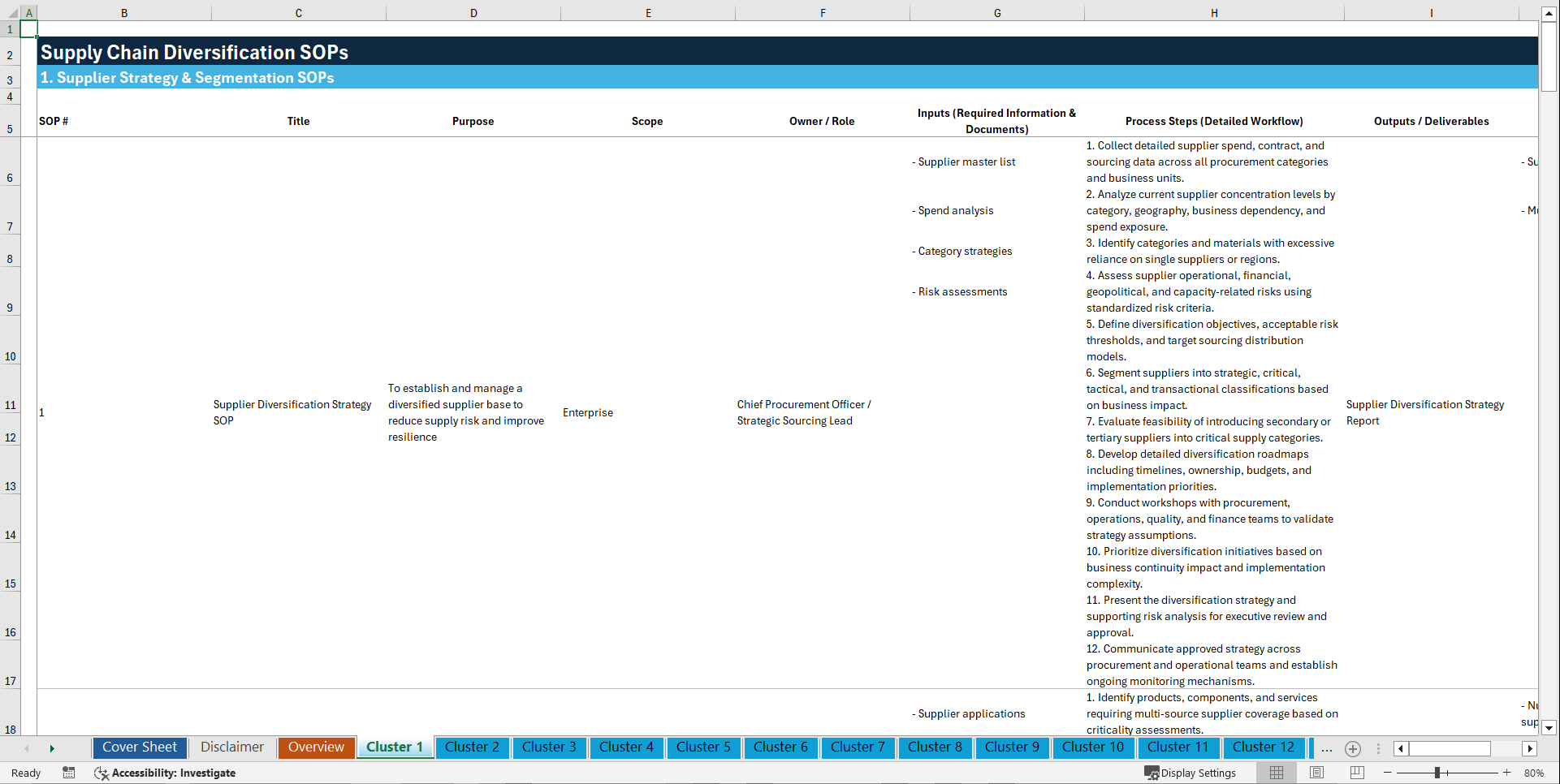 100+ Supply Chain Diversification SOPs (Excel template (XLSX)) Preview Image