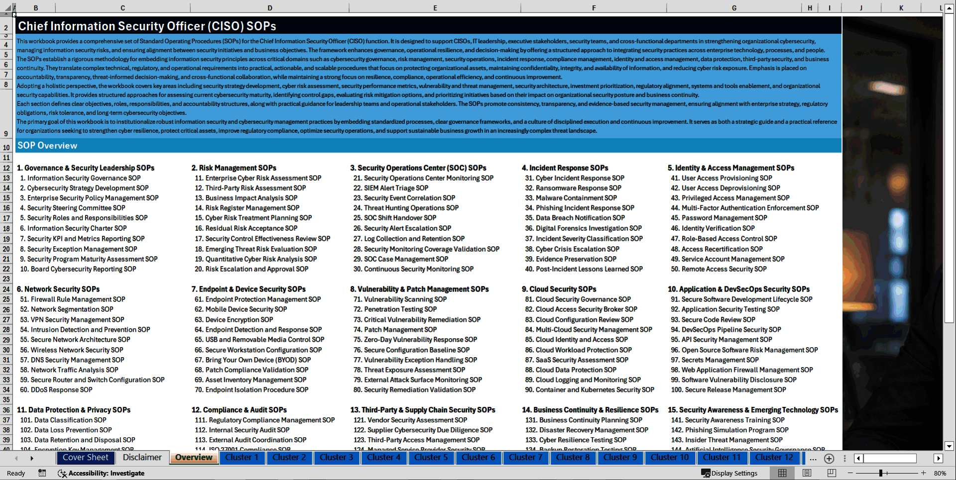 100+ Chief Information Security Officer (CISO) SOPs (Excel template (XLSX)) Preview Image