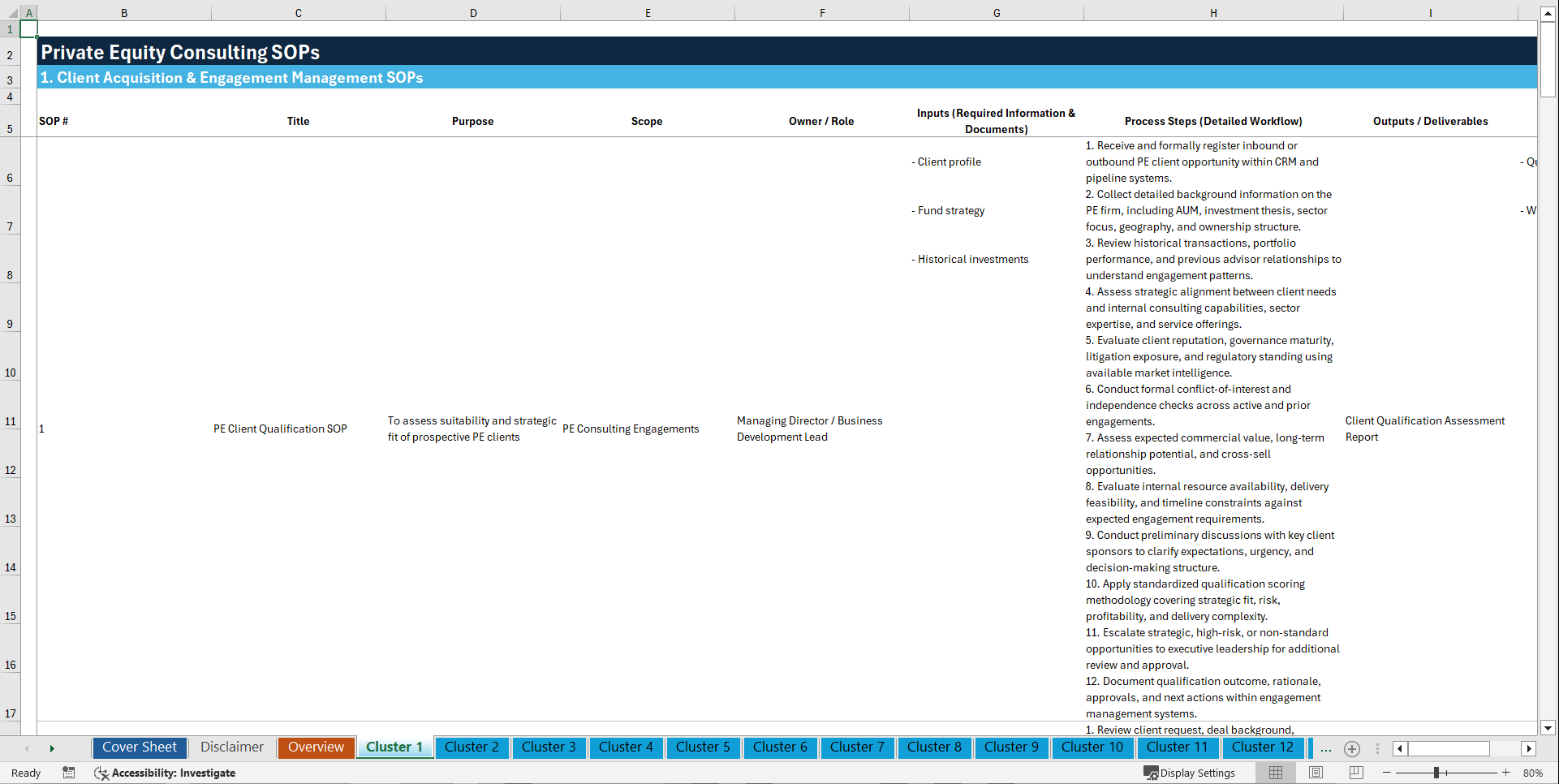 100+ Private Equity Consulting SOPs (Excel template (XLSX)) Preview Image