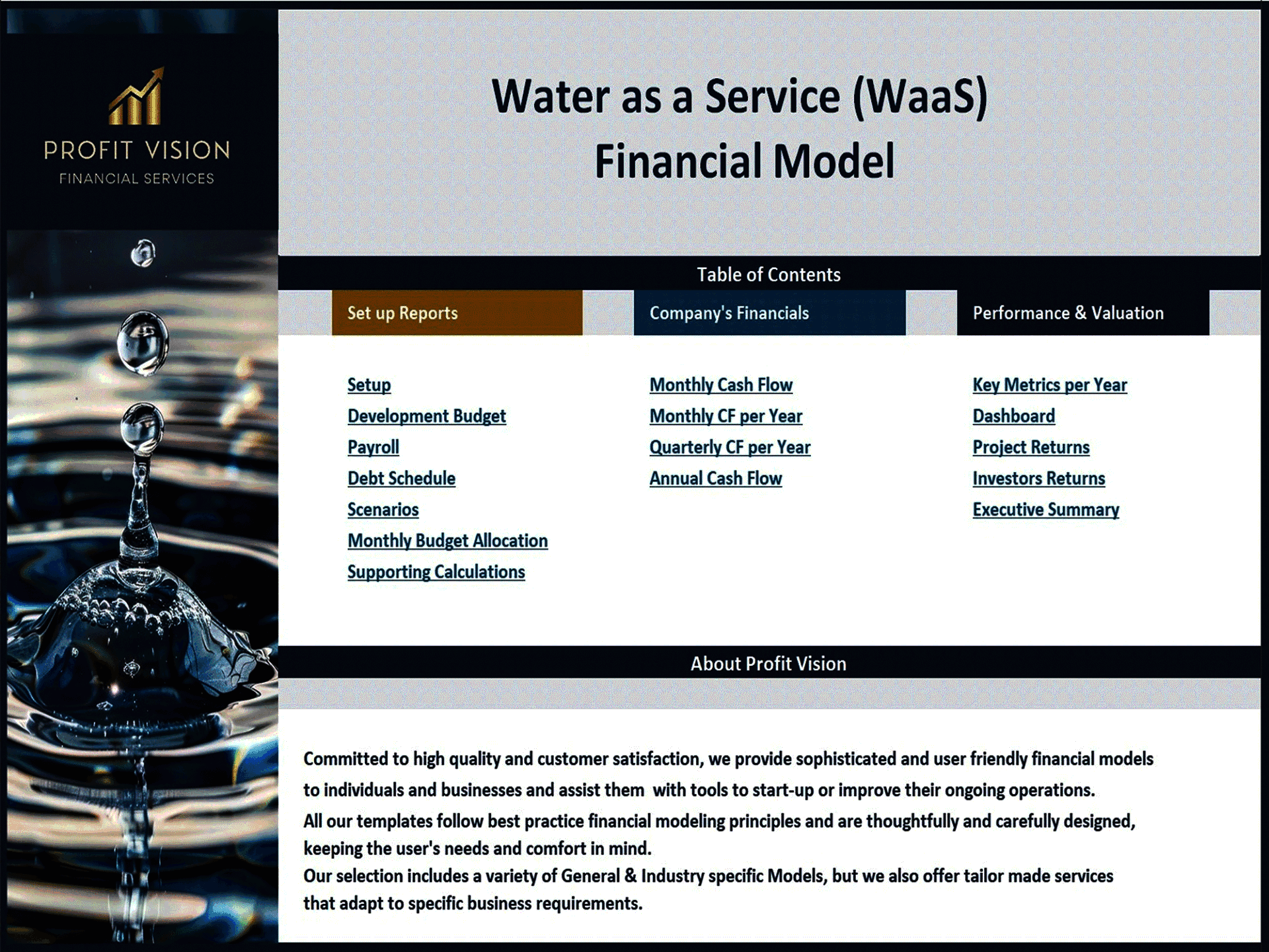 Water as a Service (WaaS) – 10 Year Financial Model (Excel template (XLSX)) Preview Image