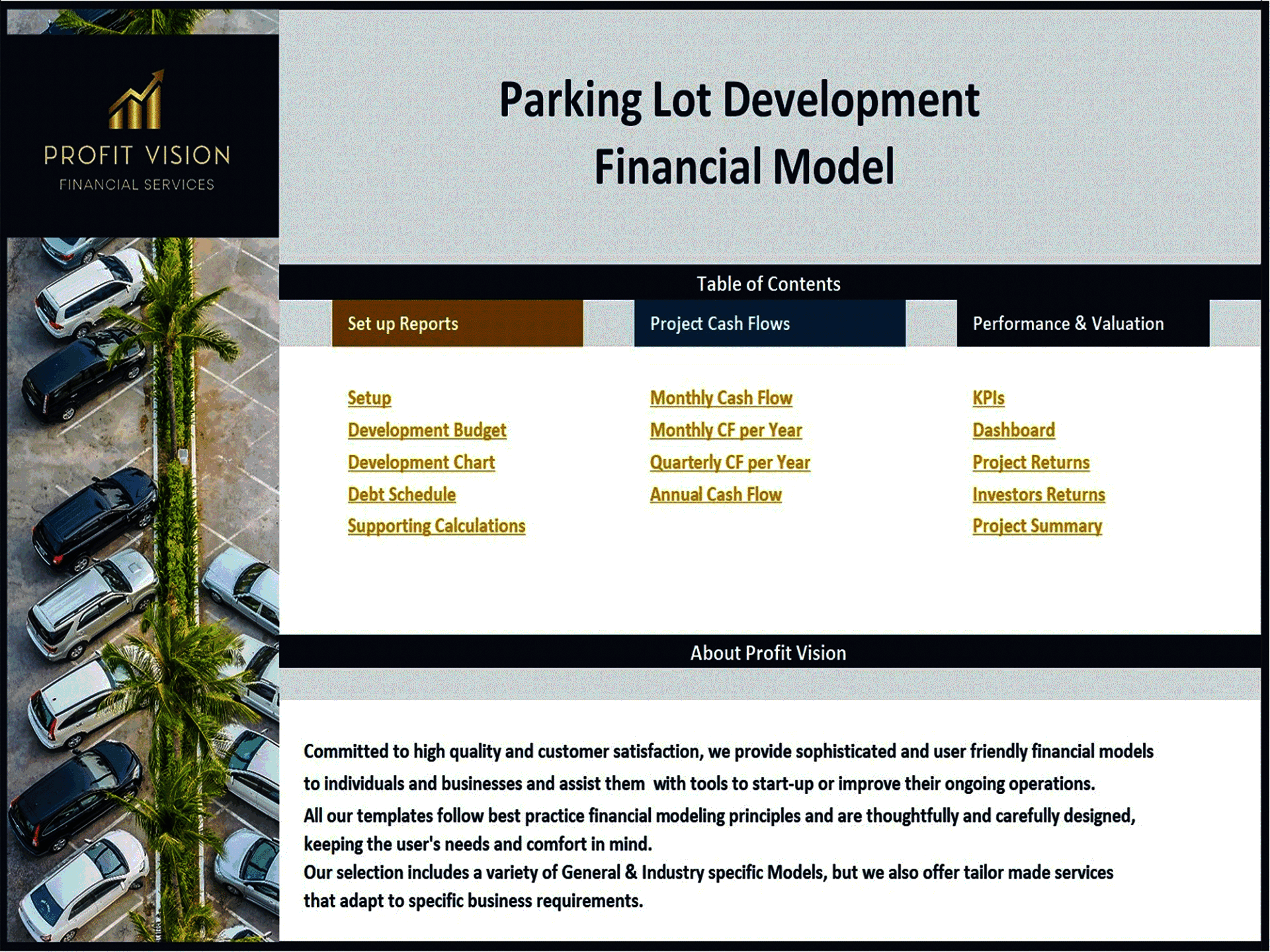 Parking Lot Development – 10 Year Financial Model (Excel template (XLSX)) Preview Image