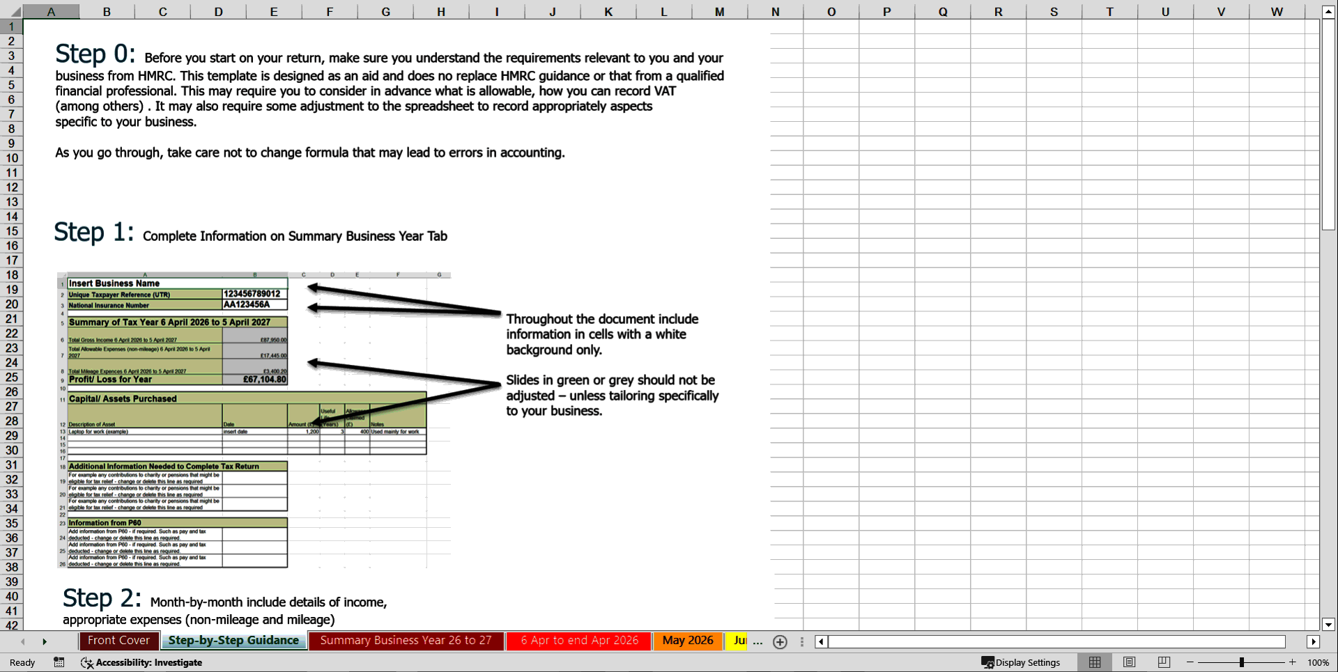 2026 - 2027 UK Self-assessment Tax Return Template & Example (Excel template (XLSX)) Preview Image
