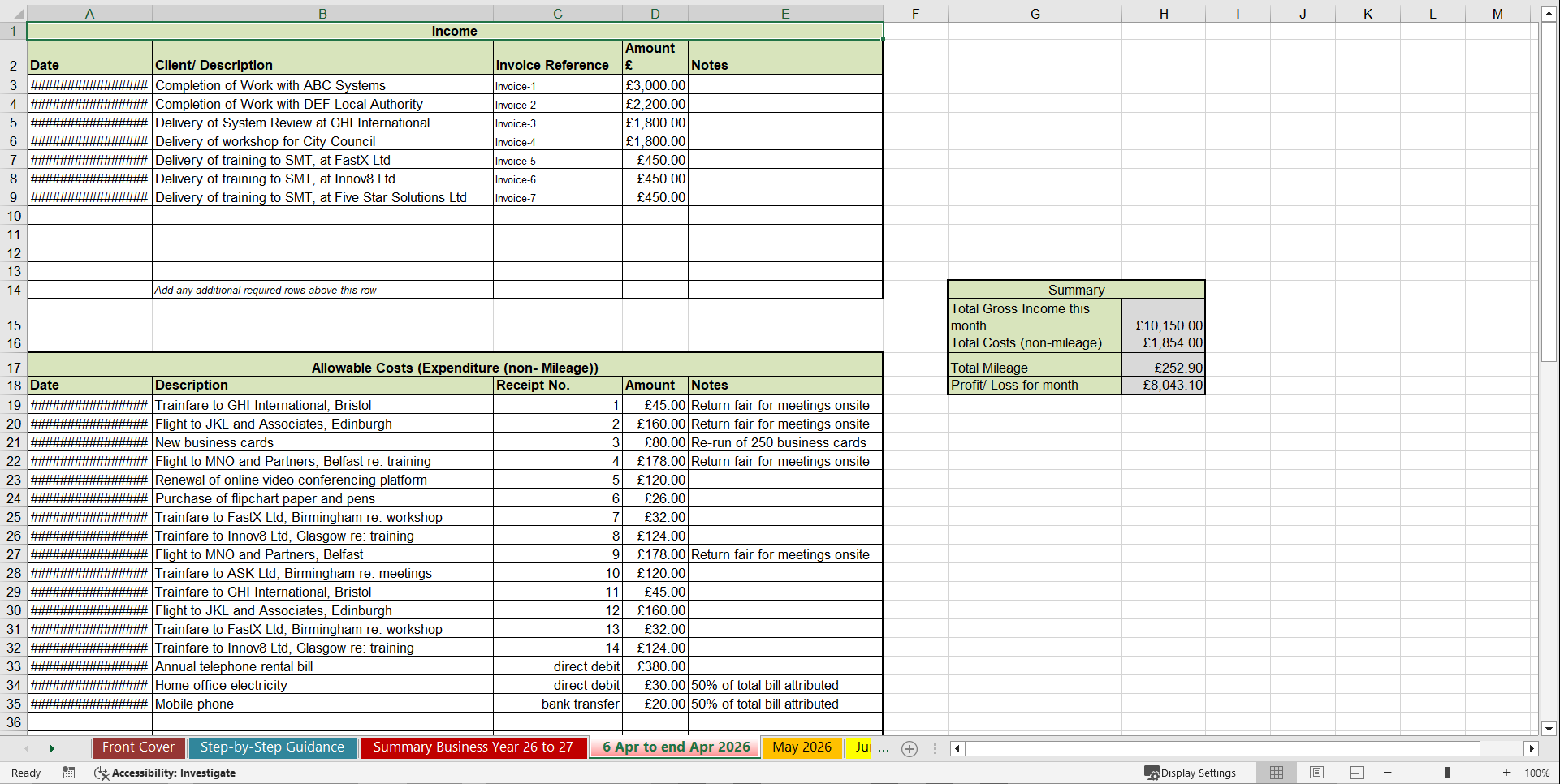 2026 - 2027 UK Self-assessment Tax Return Template & Example (Excel template (XLSX)) Preview Image