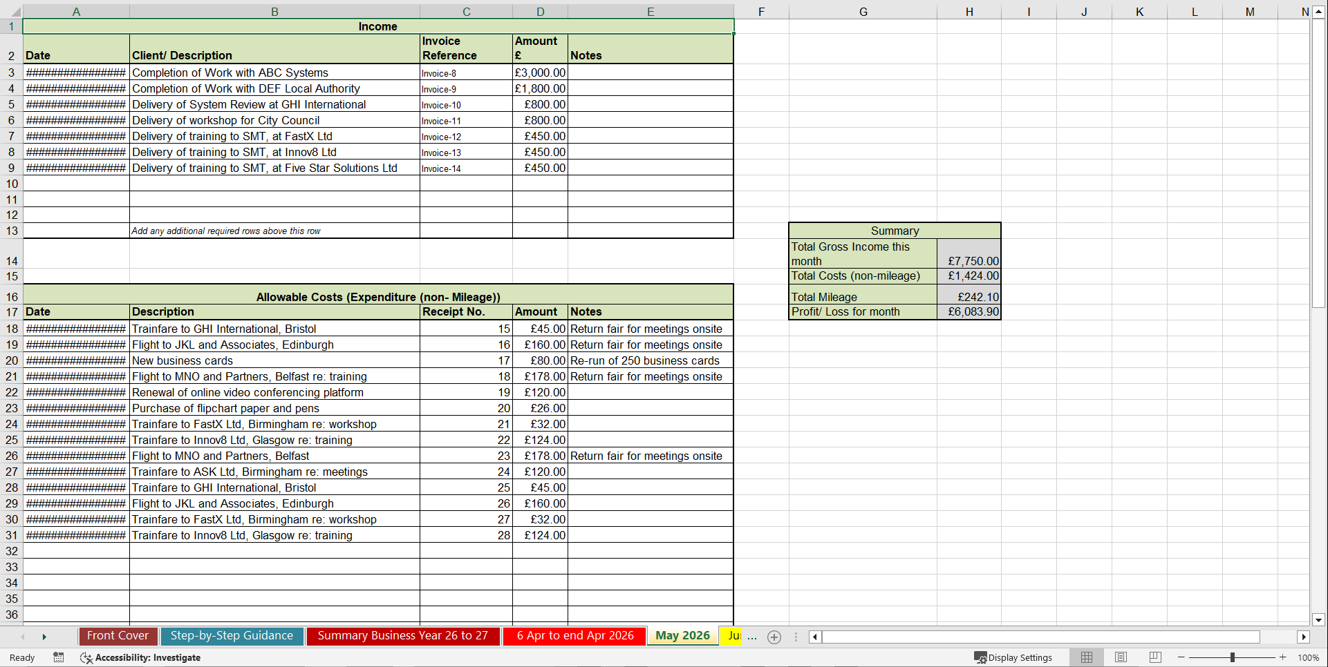 2026 - 2027 UK Self-assessment Tax Return Template & Example (Excel template (XLSX)) Preview Image