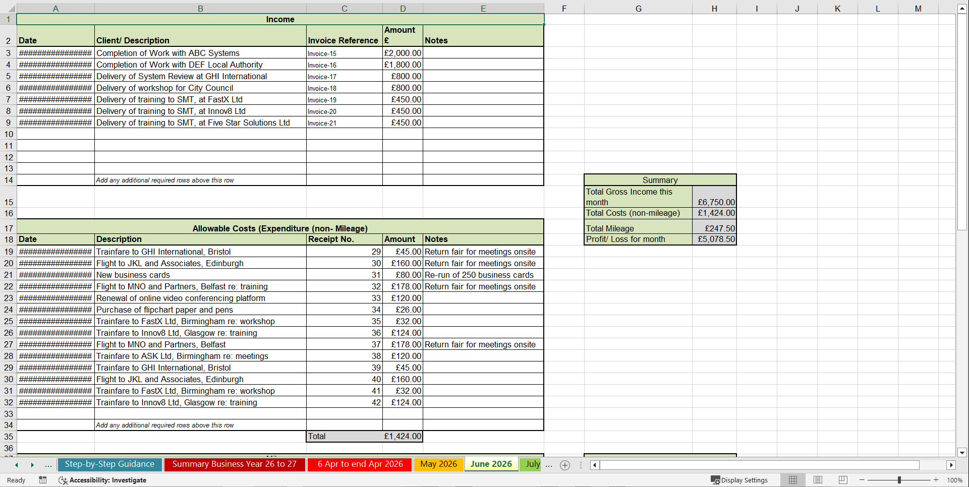 2026 - 2027 UK Self-assessment Tax Return Template & Example (Excel template (XLSX)) Preview Image