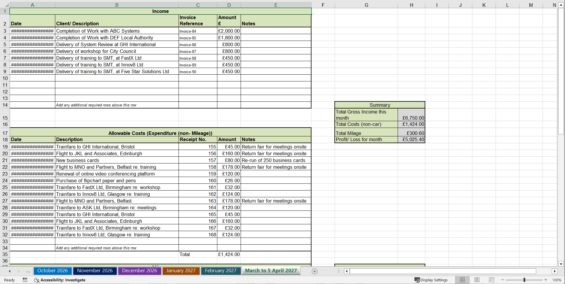 2026 - 2027 UK Self-assessment Tax Return Template & Example (Excel template (XLSX)) Preview Image