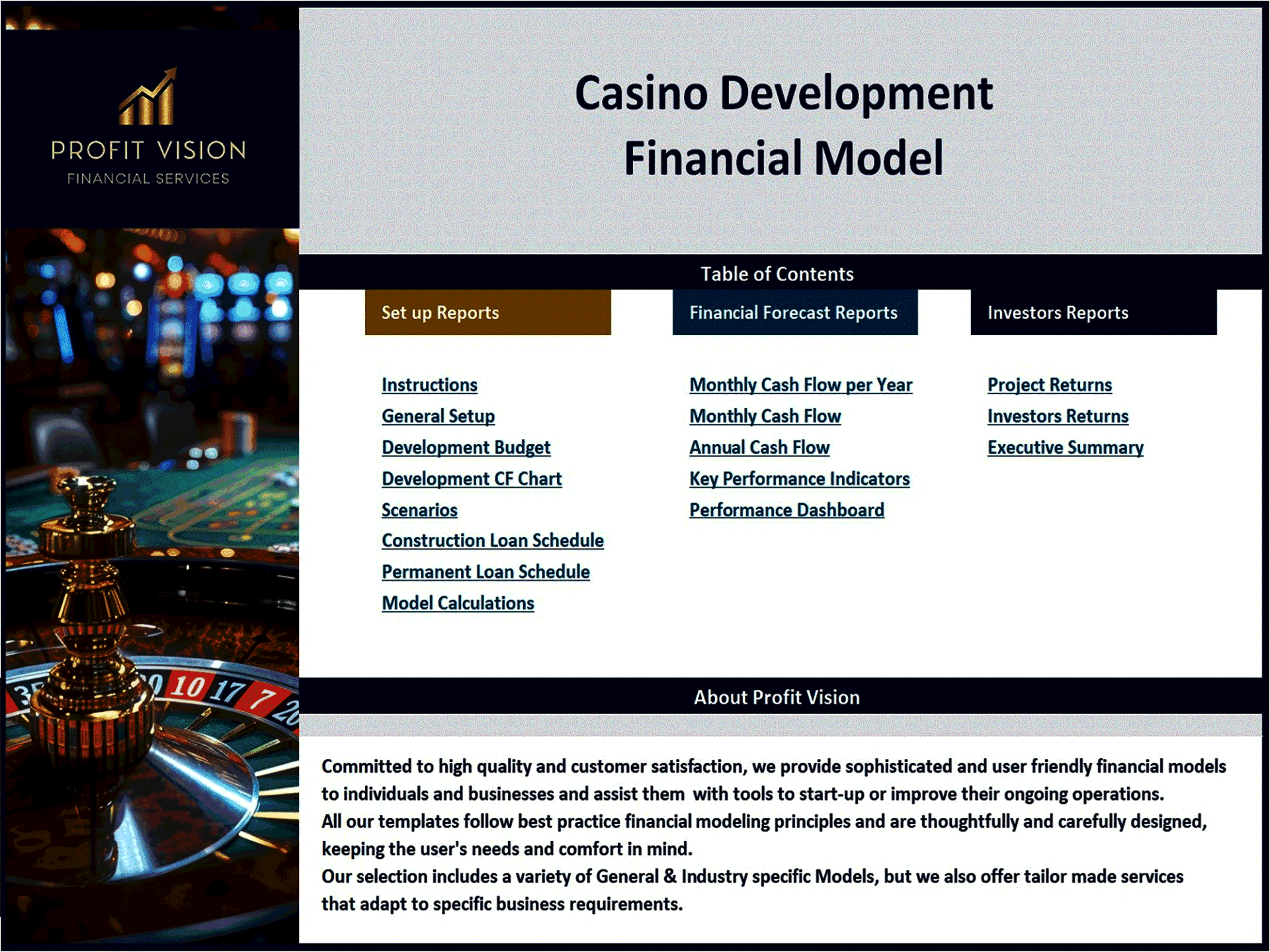 Casino Development – 10 Year Financial Model (Excel template (XLSX)) Preview Image