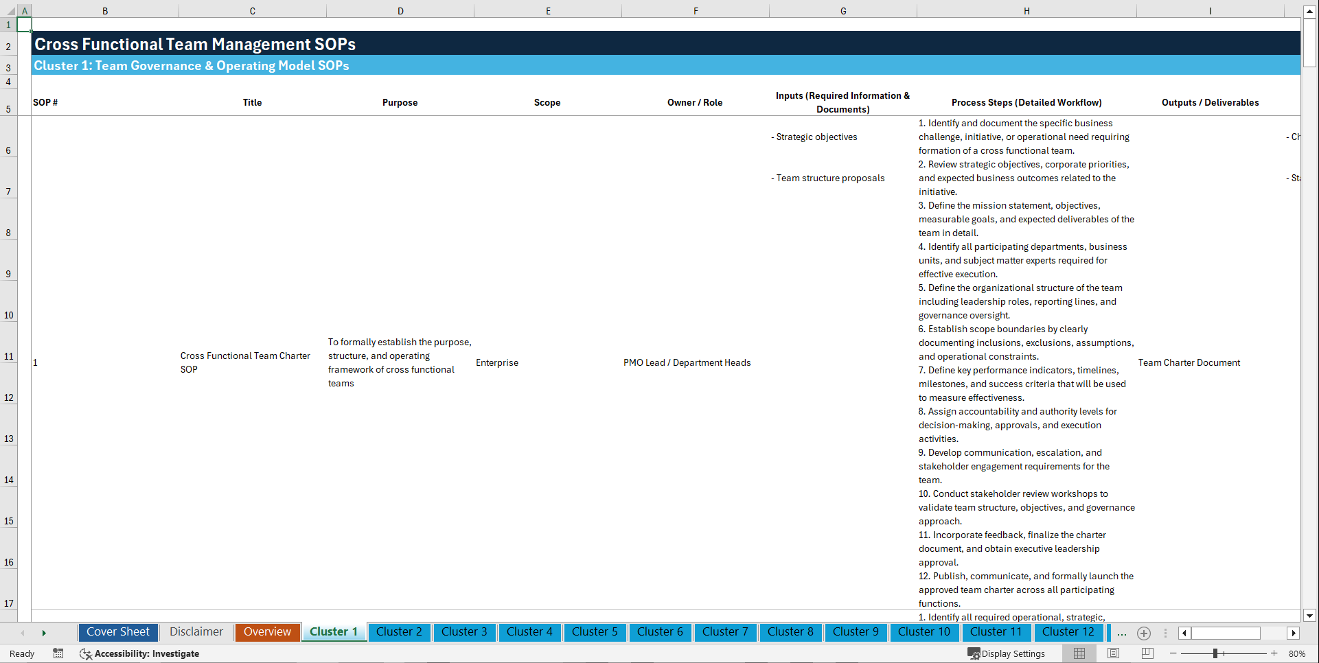 100+ Cross Functional Team Management SOPs (Excel template (XLSX)) Preview Image