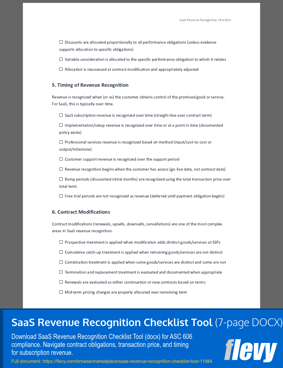 SaaS Revenue Recognition Checklist Tool (7-page Word document) Preview Image
