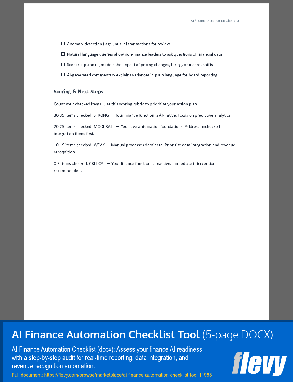 AI Finance Automation Checklist Tool (5-page Word document) Preview Image
