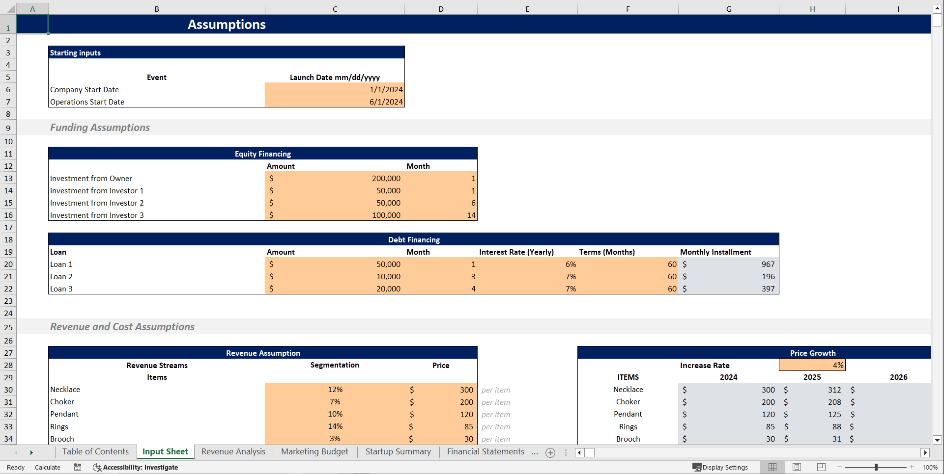 Online Jewelry Store Financial Model Template (Excel template (XLSX)) Preview Image