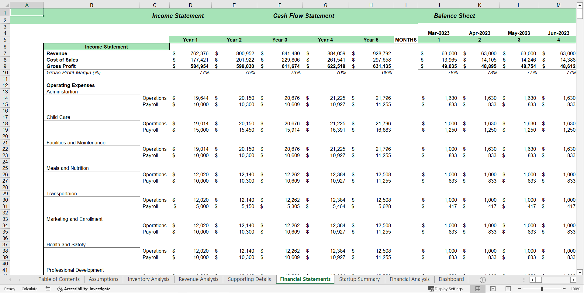 Day Care Center Financial Model Template (Excel template (XLSX)) Preview Image