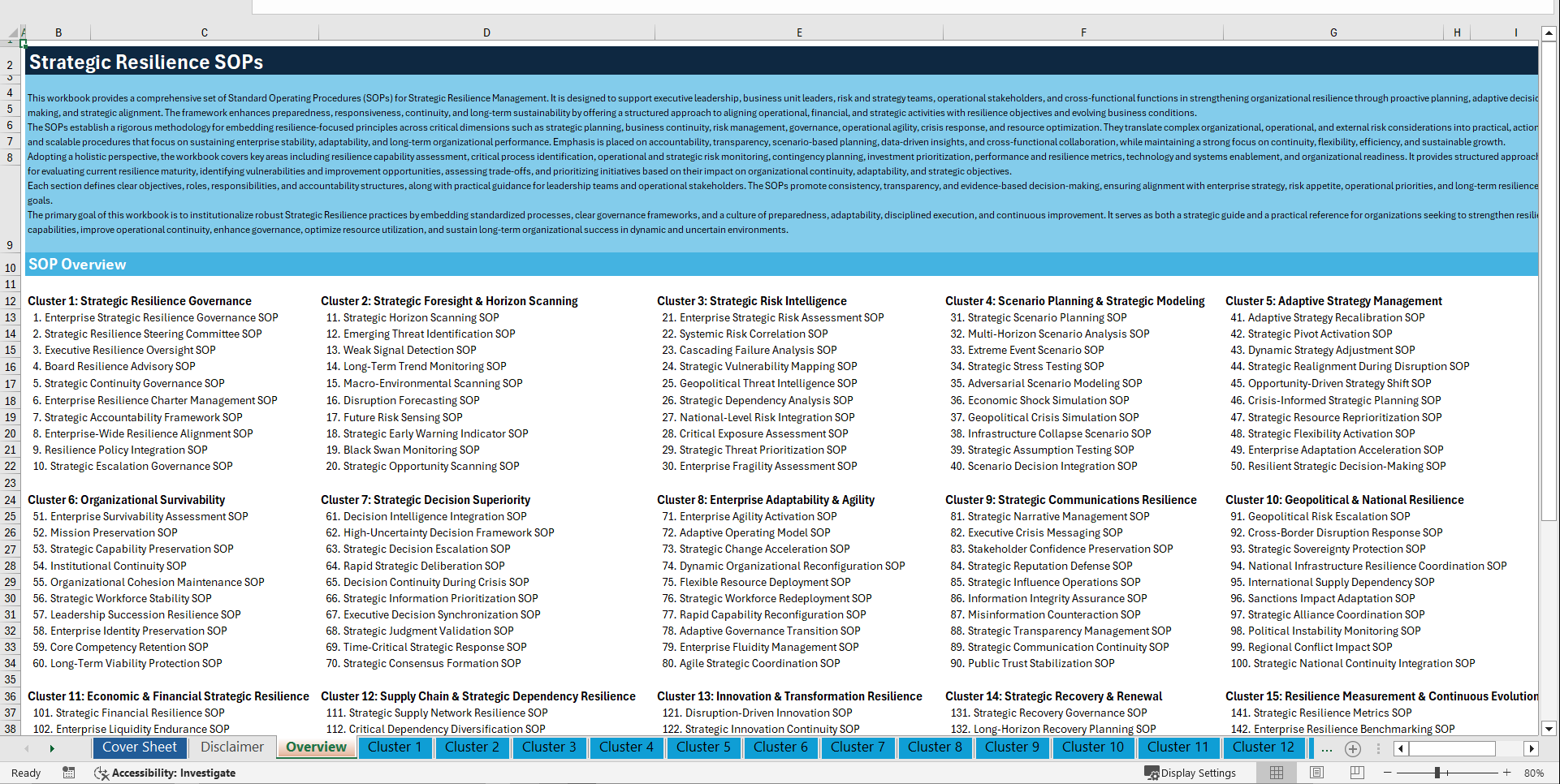 100+ Strategic Resilience SOPs (Excel template (XLSX)) Preview Image