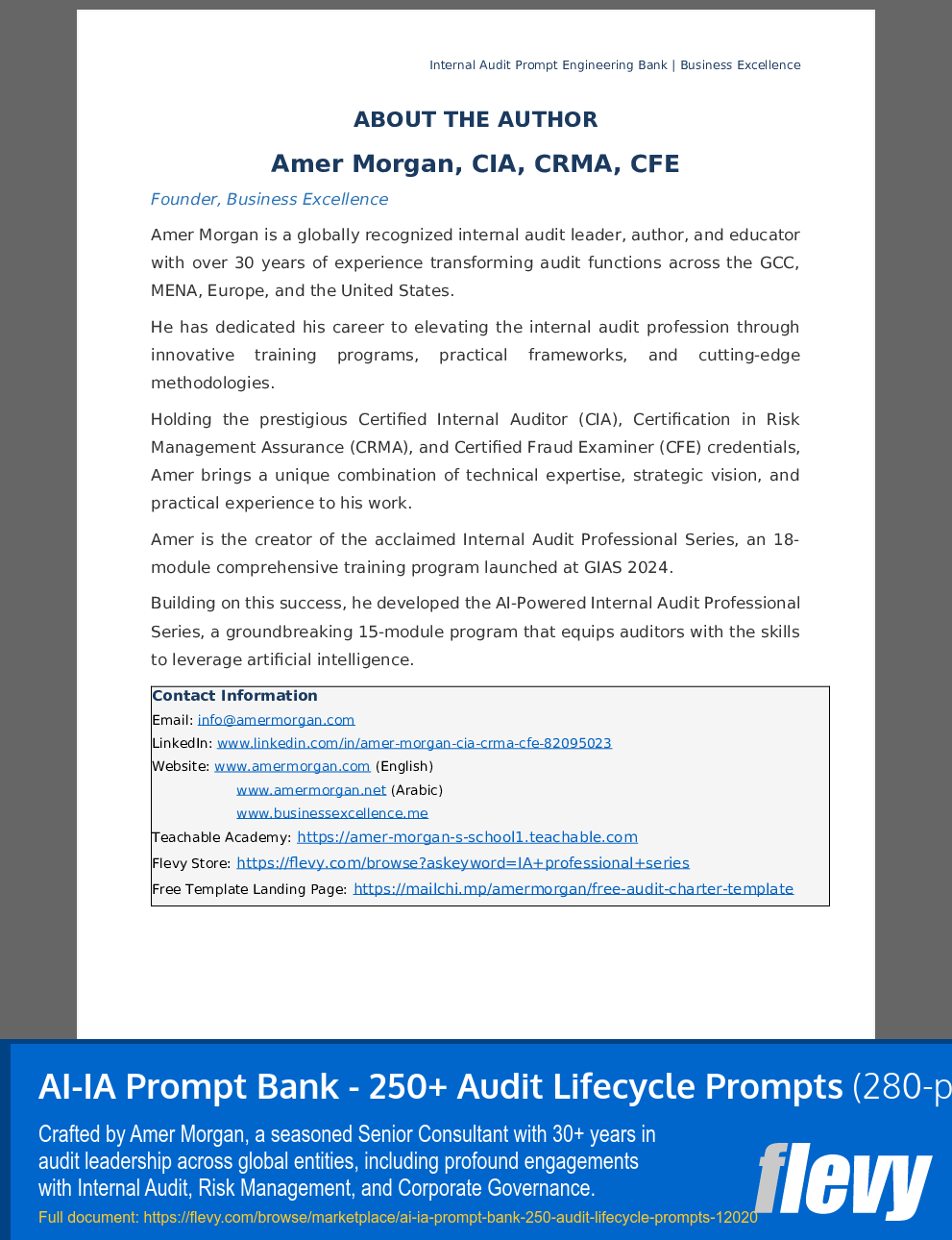 AI-IA Prompt Bank - 250+ Audit Lifecycle Prompts (280-page PDF document) Preview Image