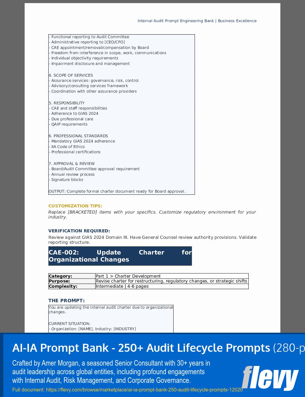 AI-IA Prompt Bank - 250+ Audit Lifecycle Prompts (280-page PDF document) Preview Image
