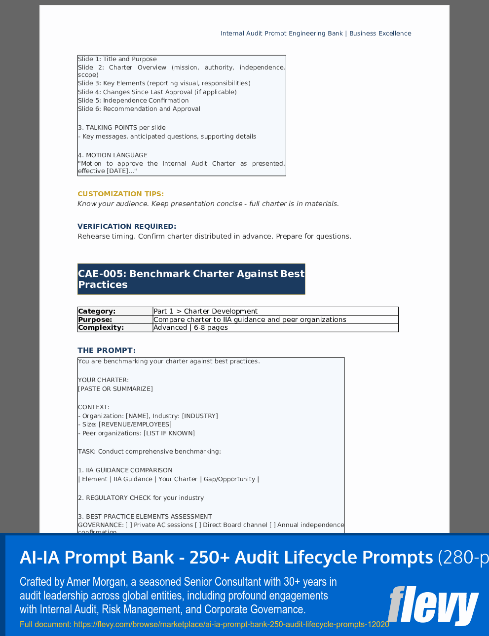 AI-IA Prompt Bank - 250+ Audit Lifecycle Prompts (280-page PDF document) Preview Image