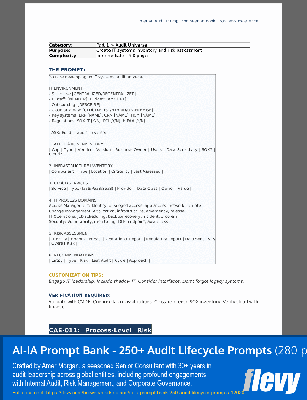 AI-IA Prompt Bank - 250+ Audit Lifecycle Prompts (280-page PDF document) Preview Image