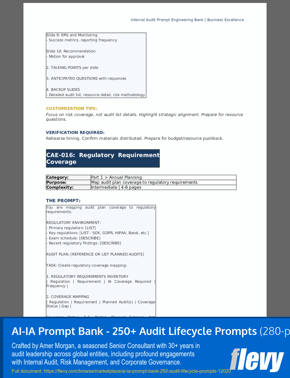 AI-IA Prompt Bank - 250+ Audit Lifecycle Prompts (280-page PDF document) Preview Image