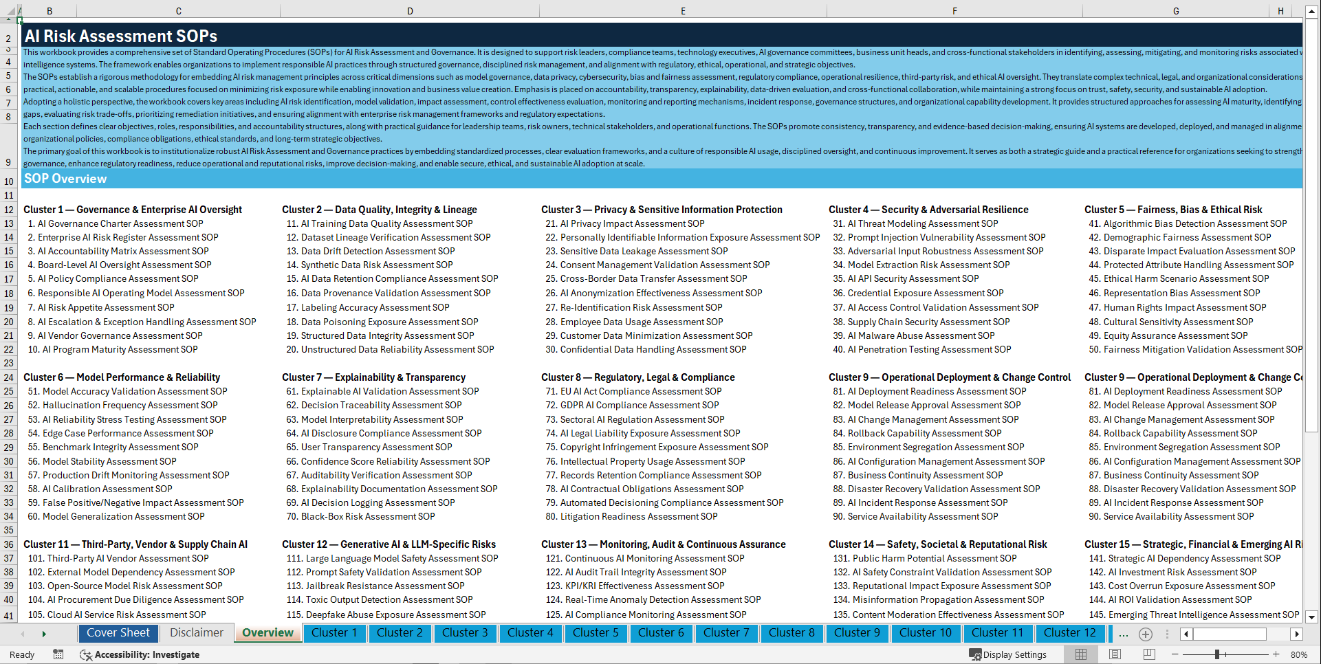 100+ AI Risk Assessment SOPs (Excel template (XLSX)) Preview Image