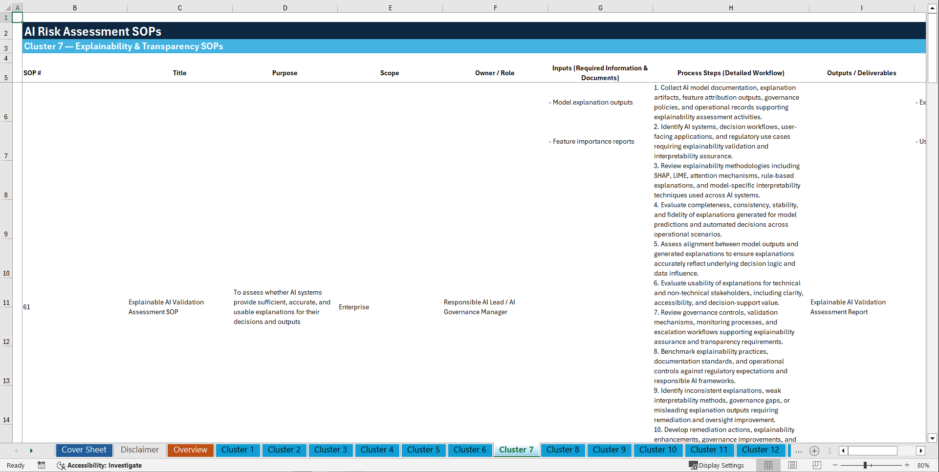 100+ AI Risk Assessment SOPs (Excel template (XLSX)) Preview Image