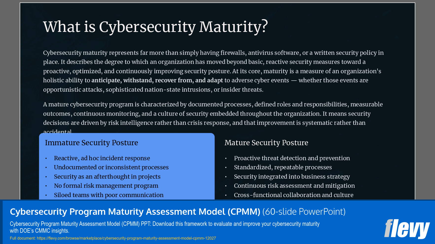 Cybersecurity Program Maturity Assessment Model (CPMM) (60-slide PPT PowerPoint presentation template (PPTX)) Preview Image