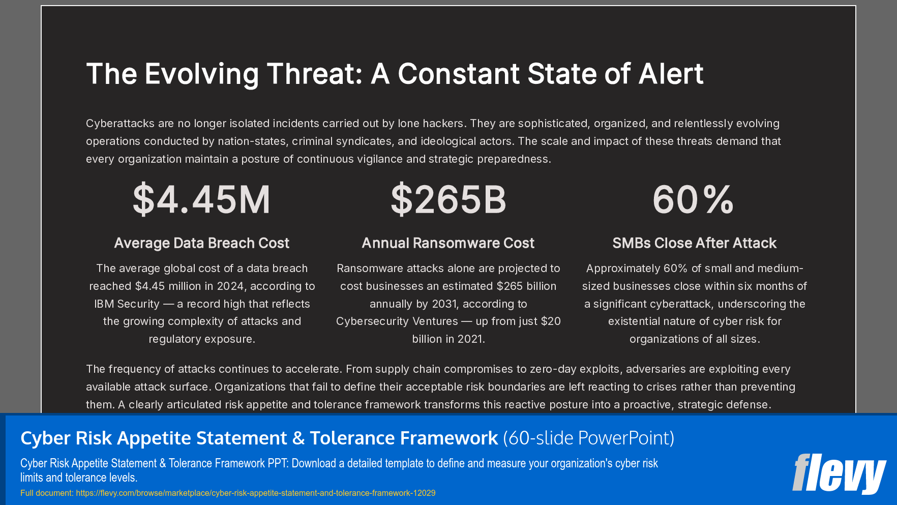 Cyber Risk Appetite Statement & Tolerance Framework (60-slide PPT PowerPoint presentation template (PPTX)) Preview Image