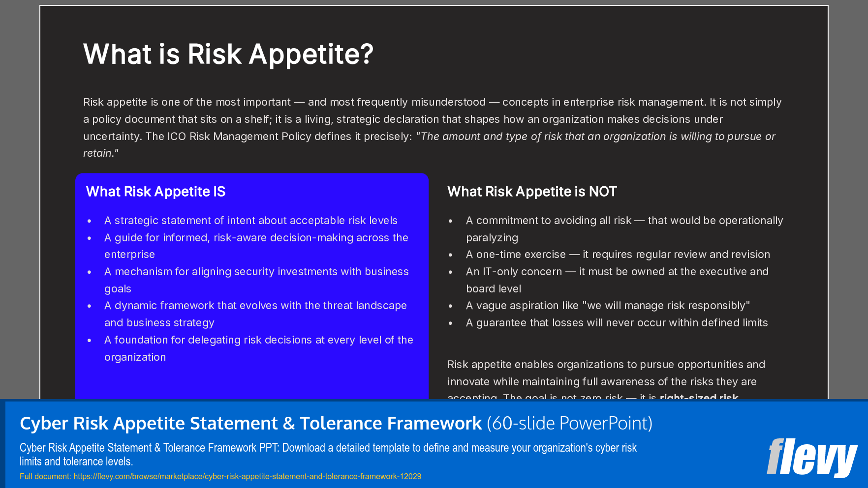 Cyber Risk Appetite Statement & Tolerance Framework (60-slide PPT PowerPoint presentation template (PPTX)) Preview Image