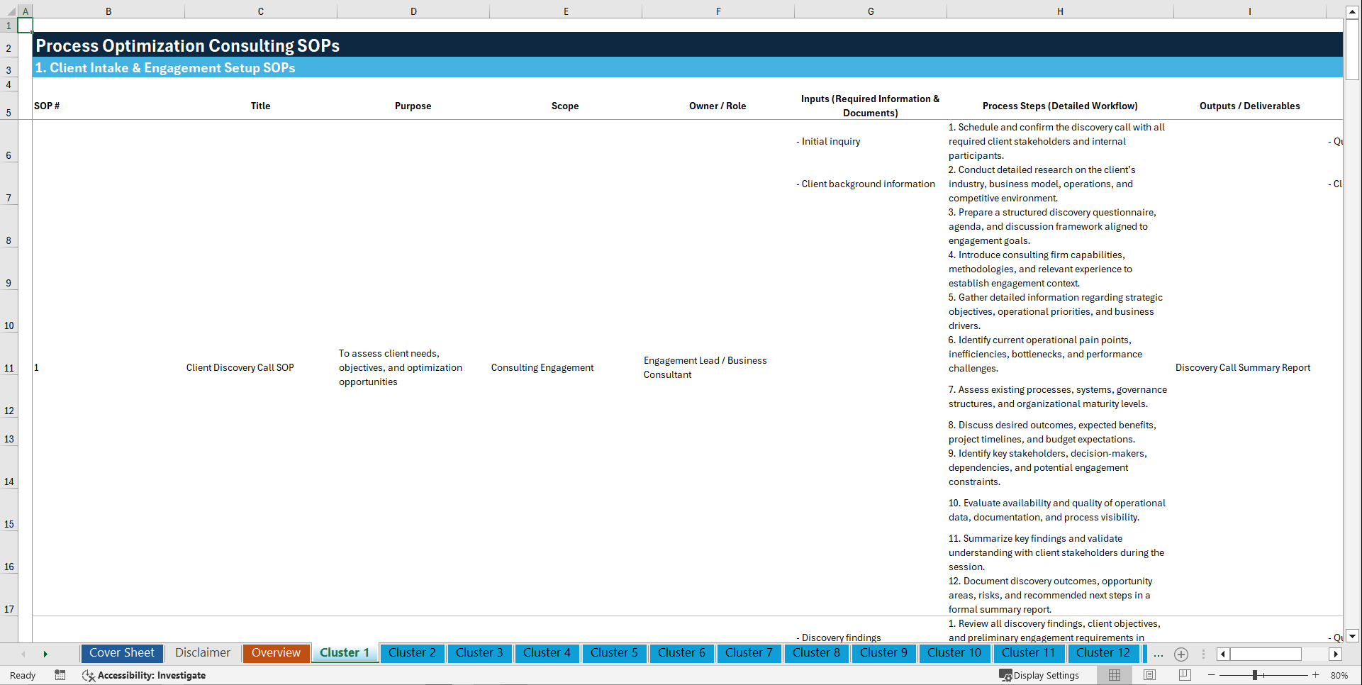 100+ Process Optimization Consulting SOPs (Excel template (XLSX)) Preview Image