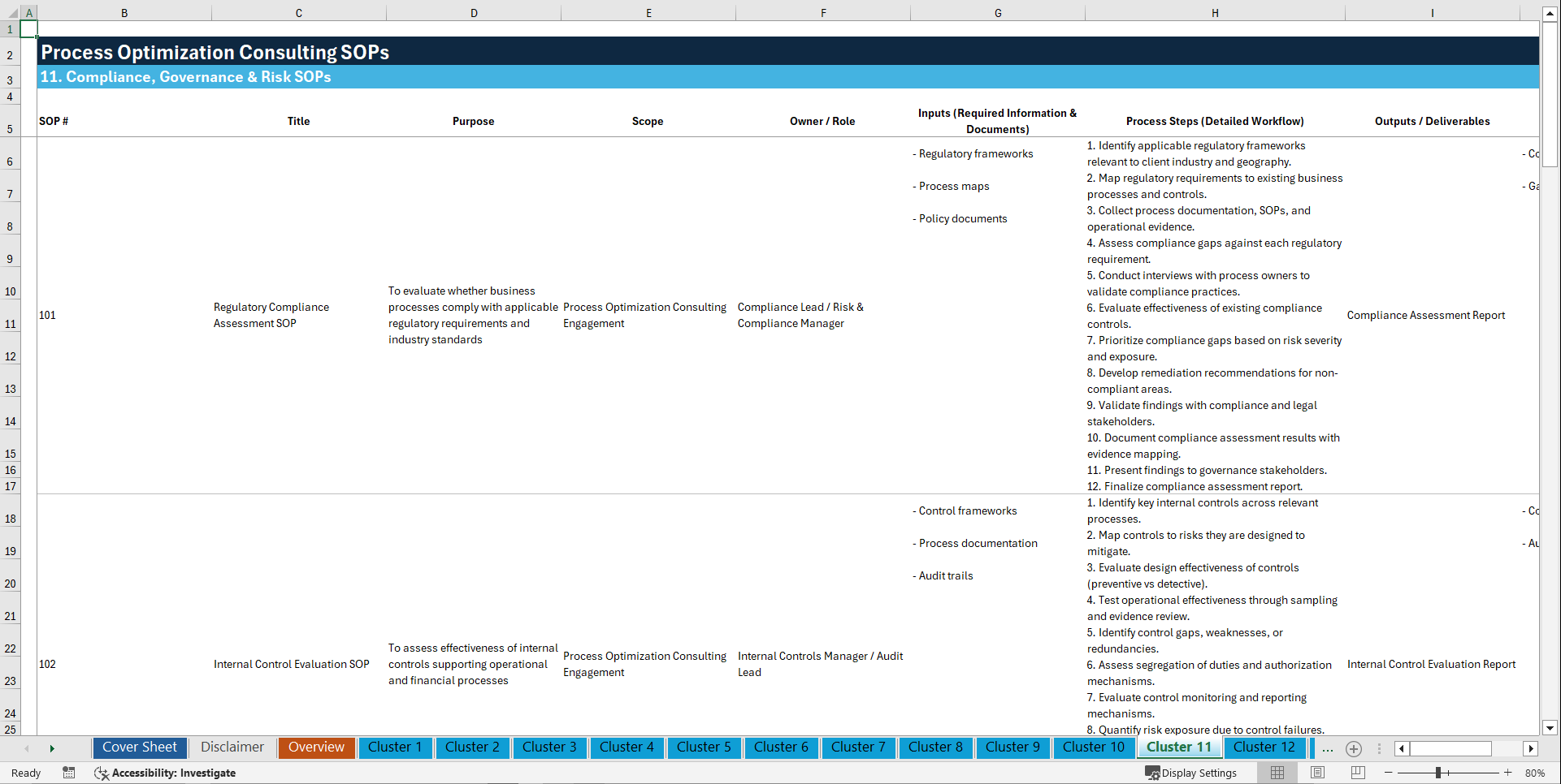 100+ Process Optimization Consulting SOPs (Excel template (XLSX)) Preview Image