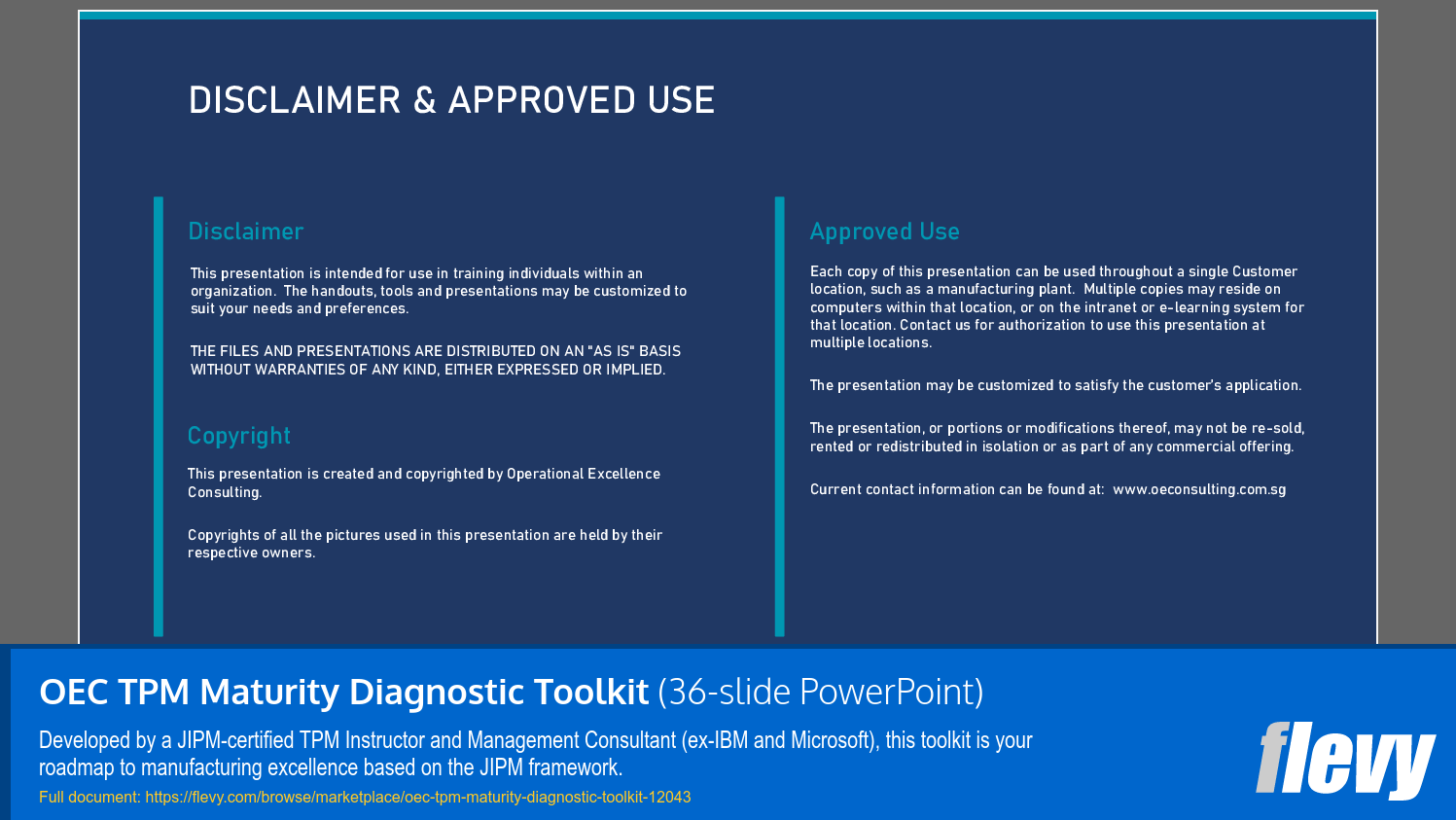 OEC TPM Maturity Diagnostic Toolkit (36-slide PPT PowerPoint presentation template (PPTX)) Preview Image