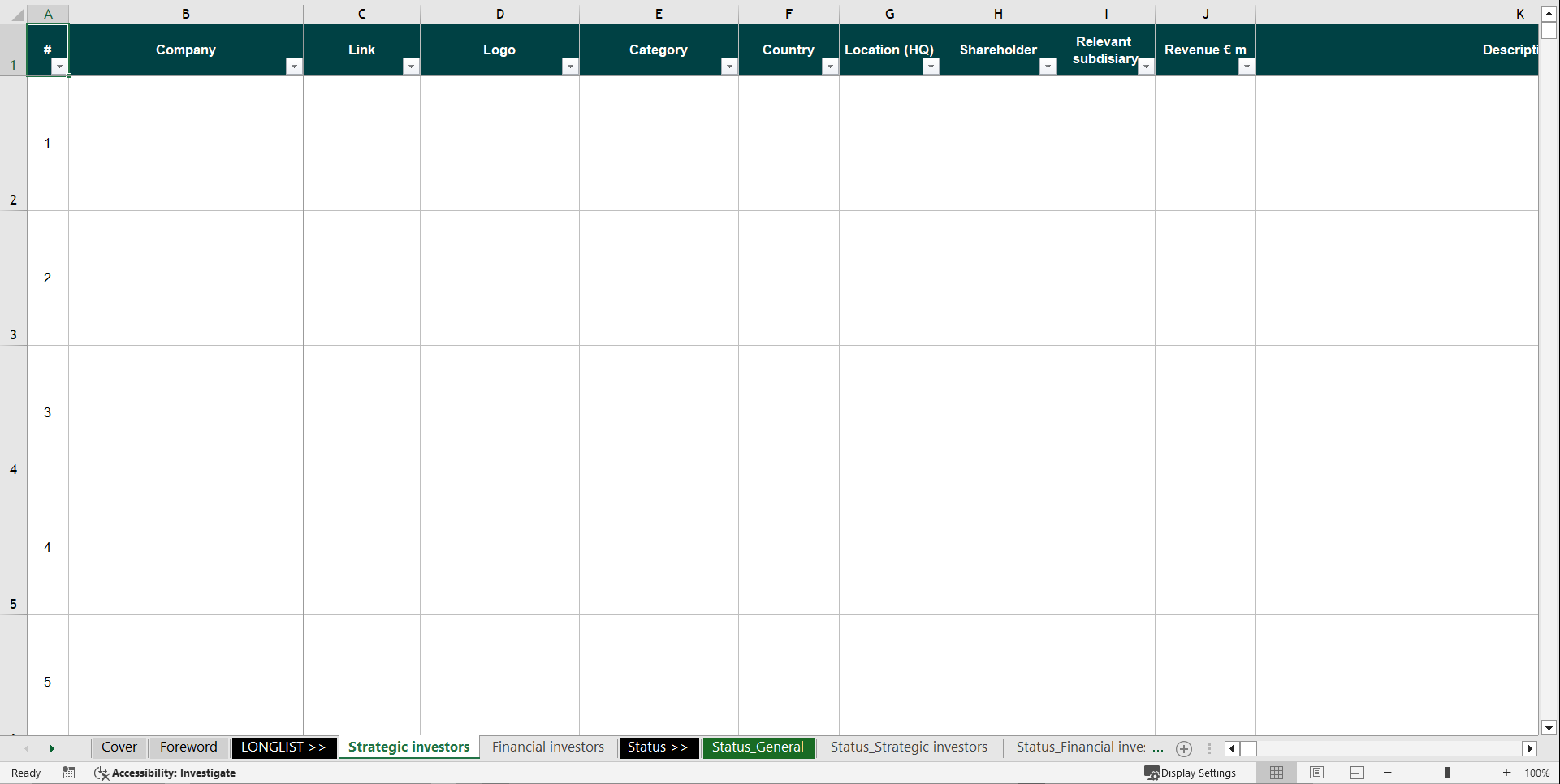 M&A Target Longlist & Outreach Tracker Excel Template (Excel template (XLSX)) Preview Image