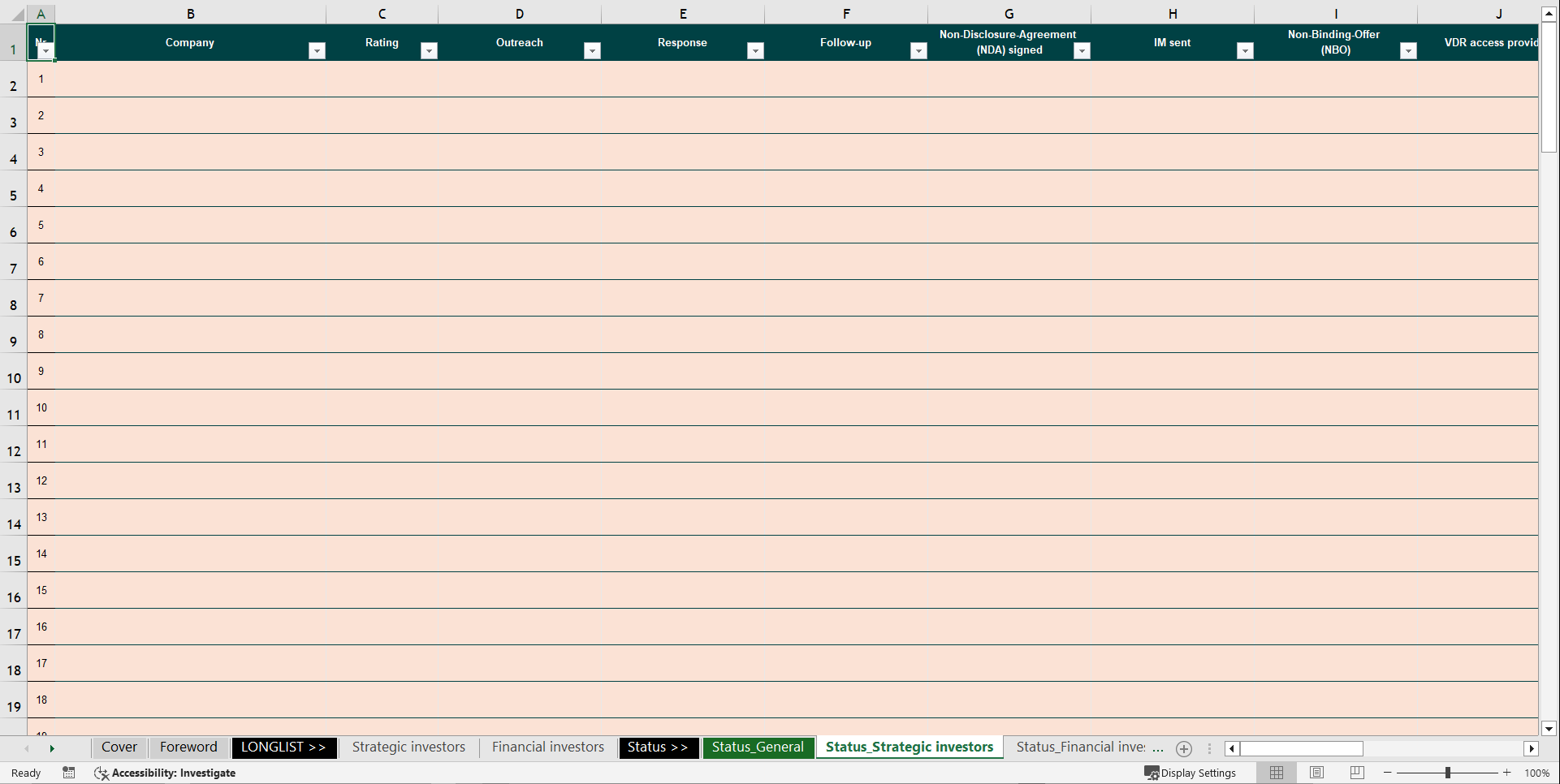 M&A Target Longlist & Outreach Tracker Excel Template (Excel template (XLSX)) Preview Image