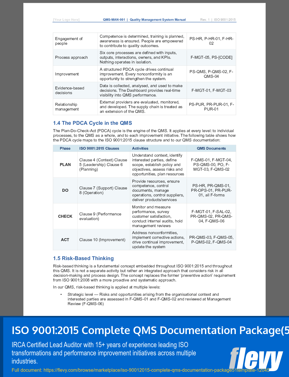 ISO 9001:2015 Complete QMS Documentation Package (51 Templates) (33-page Word document) Preview Image