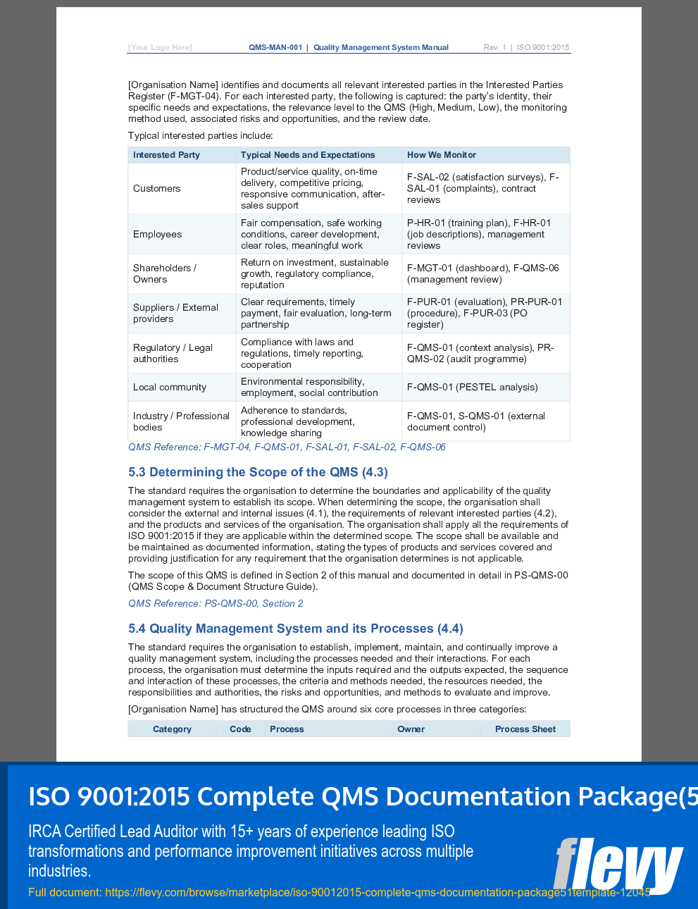 ISO 9001:2015 Complete QMS Documentation Package (51 Templates) (33-page Word document) Preview Image