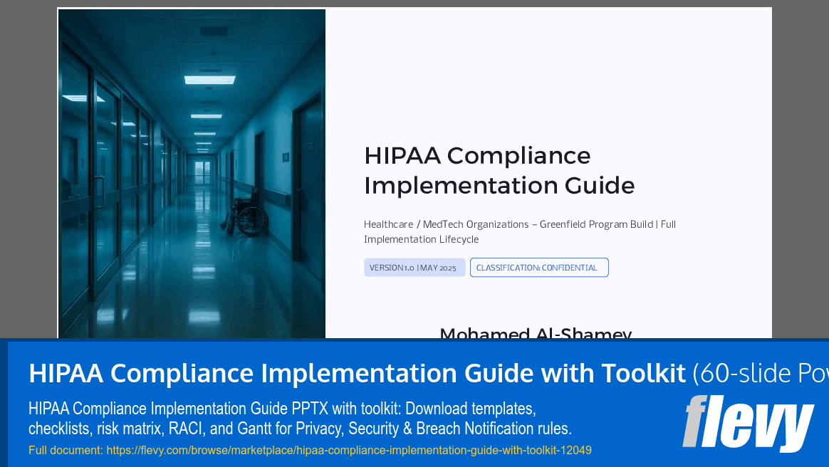 HIPAA Compliance Implementation Guide with Toolkit (60-slide PPT PowerPoint presentation template (PPTX)) Preview Image