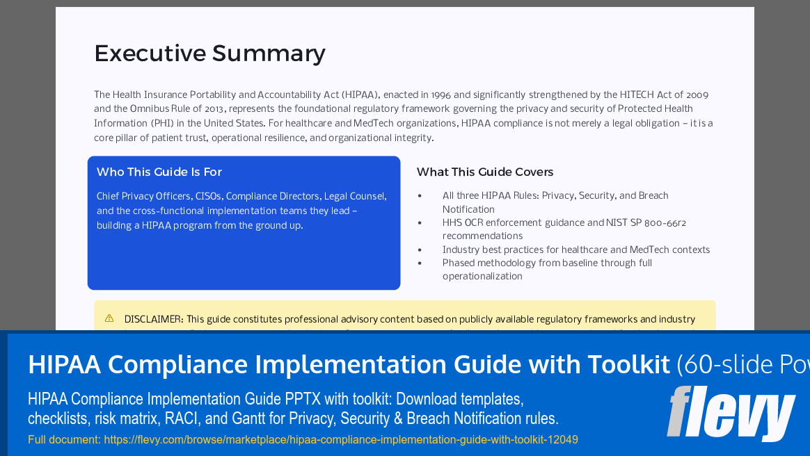 HIPAA Compliance Implementation Guide with Toolkit (60-slide PPT PowerPoint presentation template (PPTX)) Preview Image