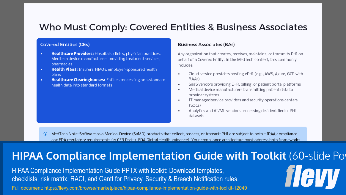 HIPAA Compliance Implementation Guide with Toolkit (60-slide PPT PowerPoint presentation template (PPTX)) Preview Image