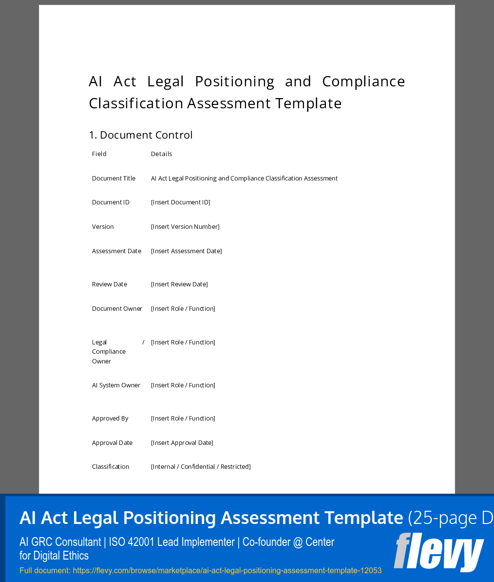 AI Act Legal Positioning Assessment Template (25-page Word document) Preview Image