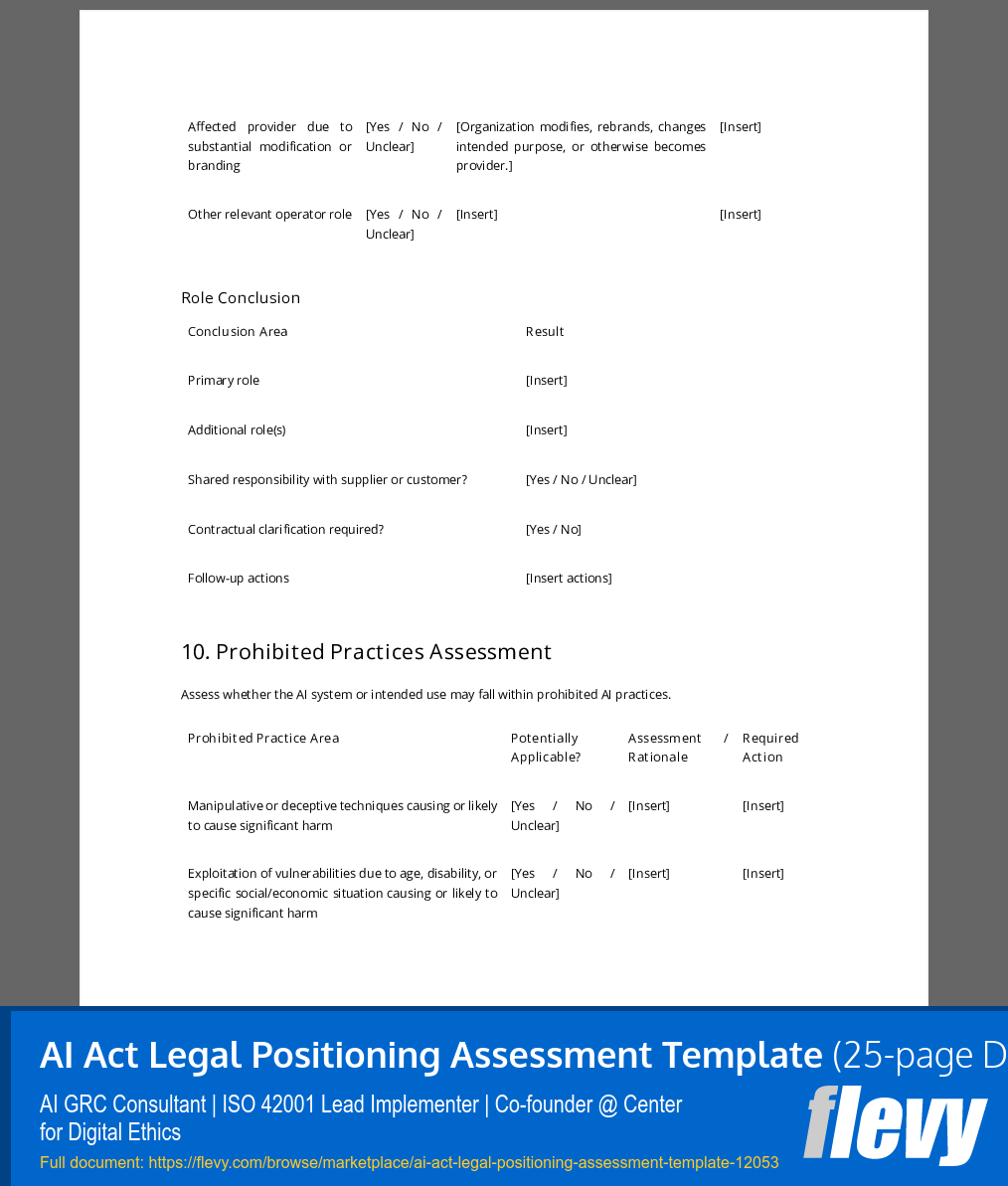 AI Act Legal Positioning Assessment Template (25-page Word document) Preview Image