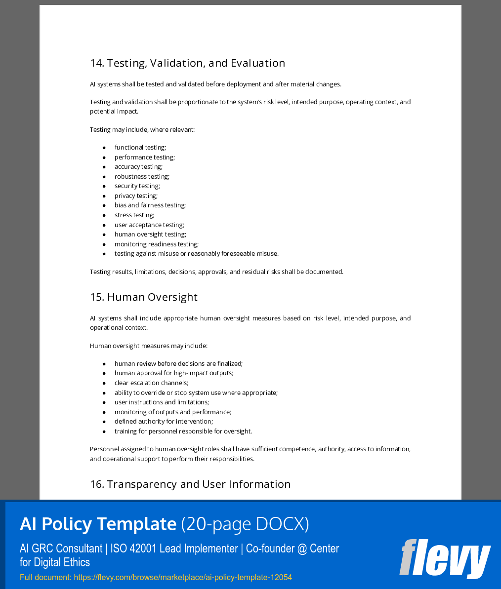 AI Policy Template (20-page Word document) Preview Image