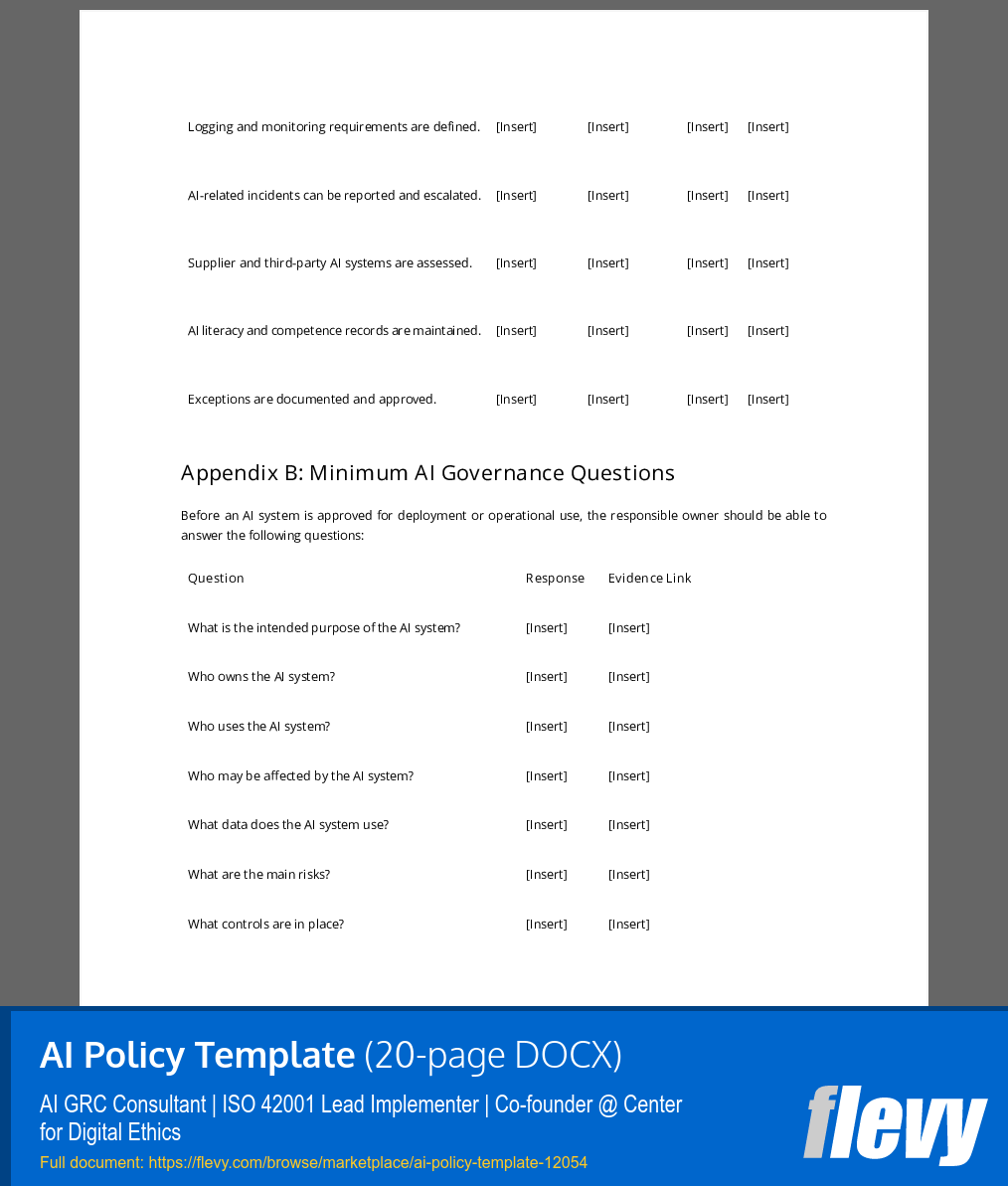 AI Policy Template (20-page Word document) Preview Image