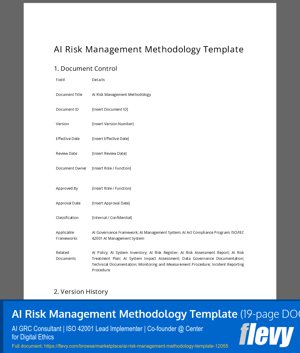 AI Risk Management Methodology Template (19-page Word document) Preview Image