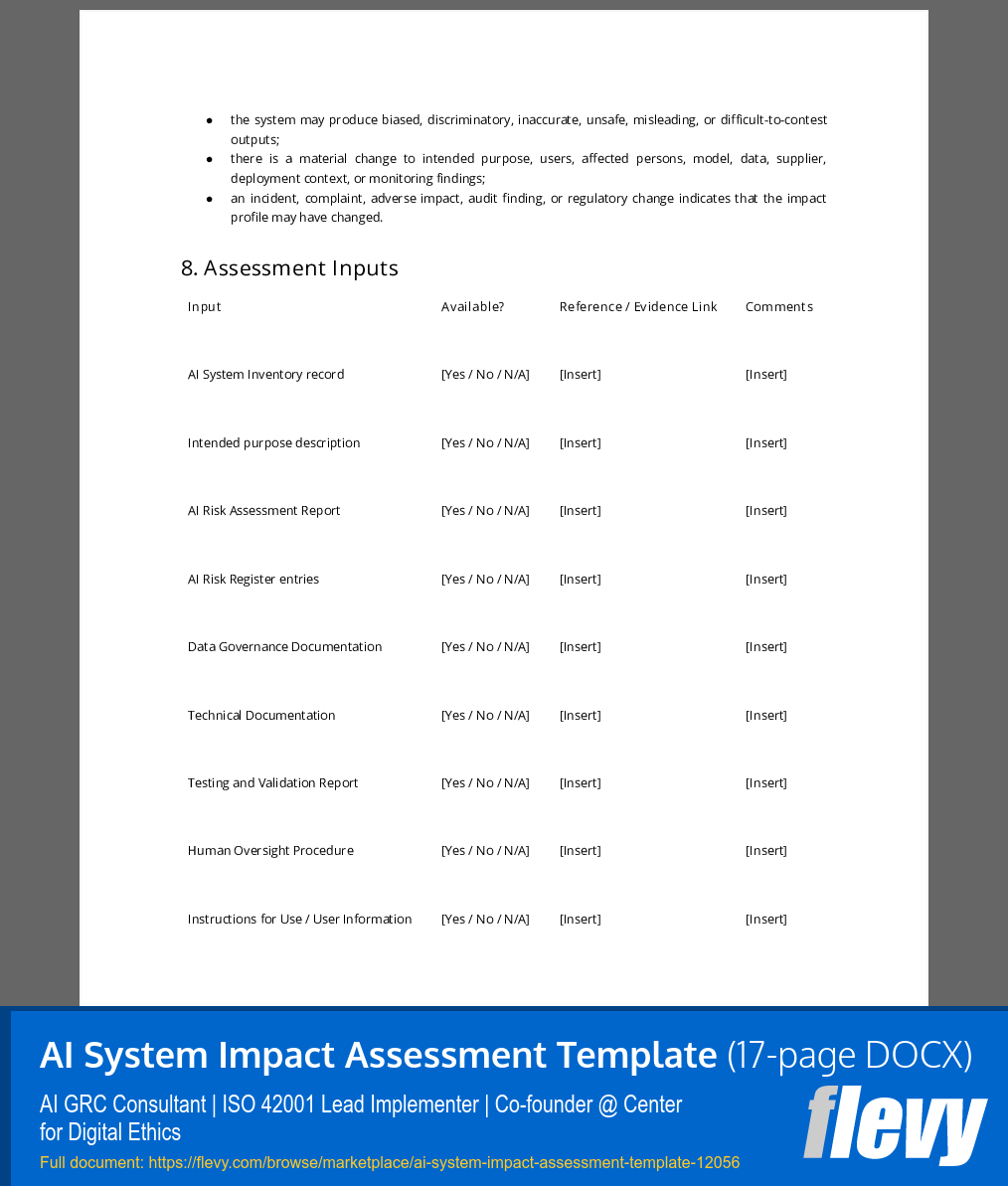 AI System Impact Assessment Template (17-page Word document) Preview Image